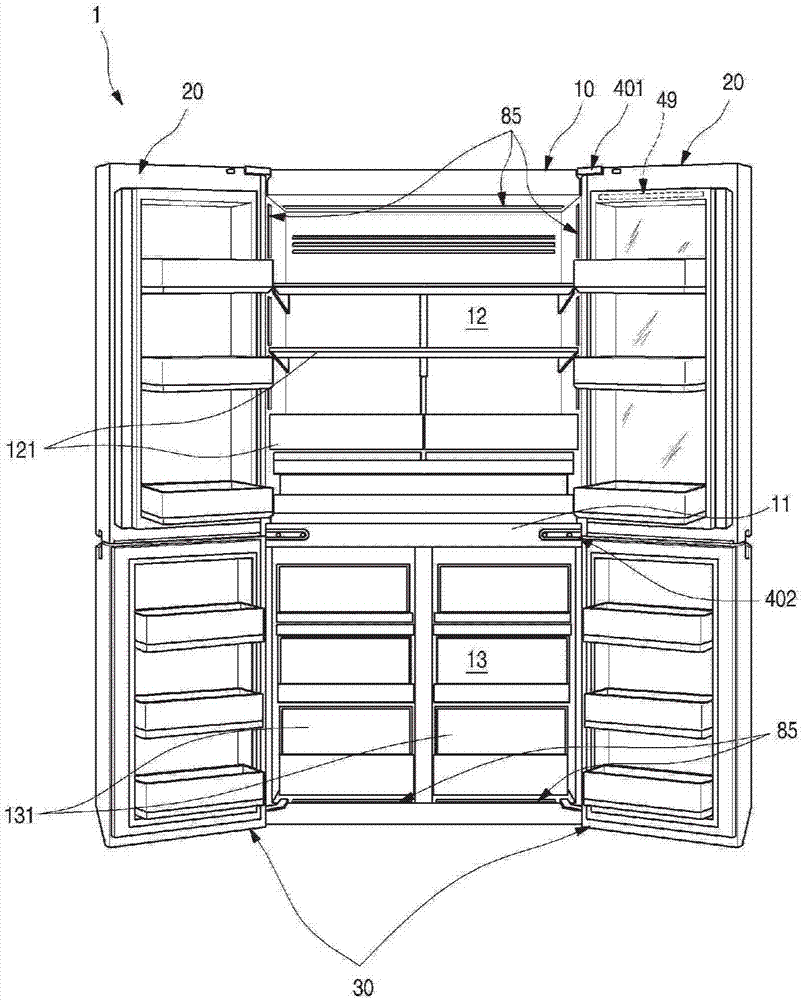 Refrigerator and method for opening a refrigerator door