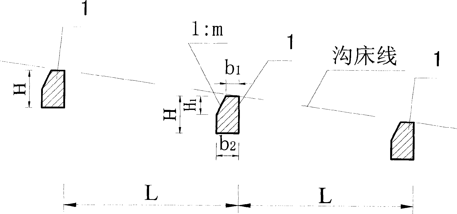 Mud-stone flow discharge guiding groove based on step anti-flushing notched sill group and use thereof