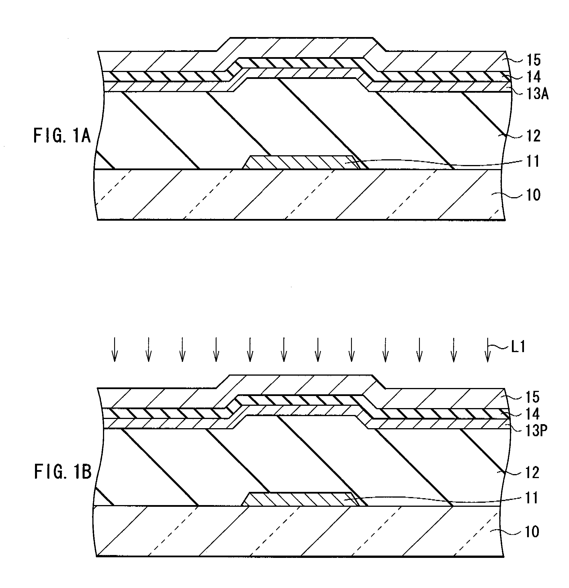 Method of manufacturing thin film transistor, thin film transistor, and display unit