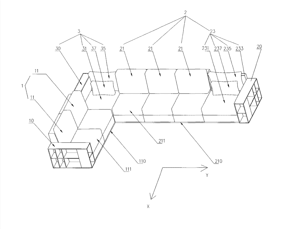 Corner horizontal combined sofa