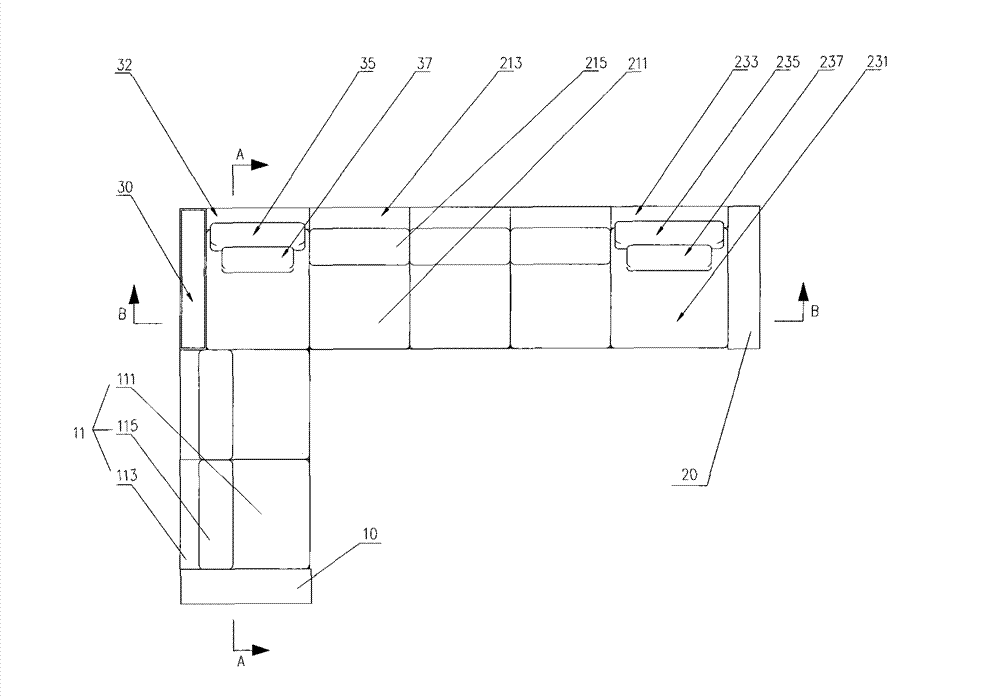 Corner horizontal combined sofa