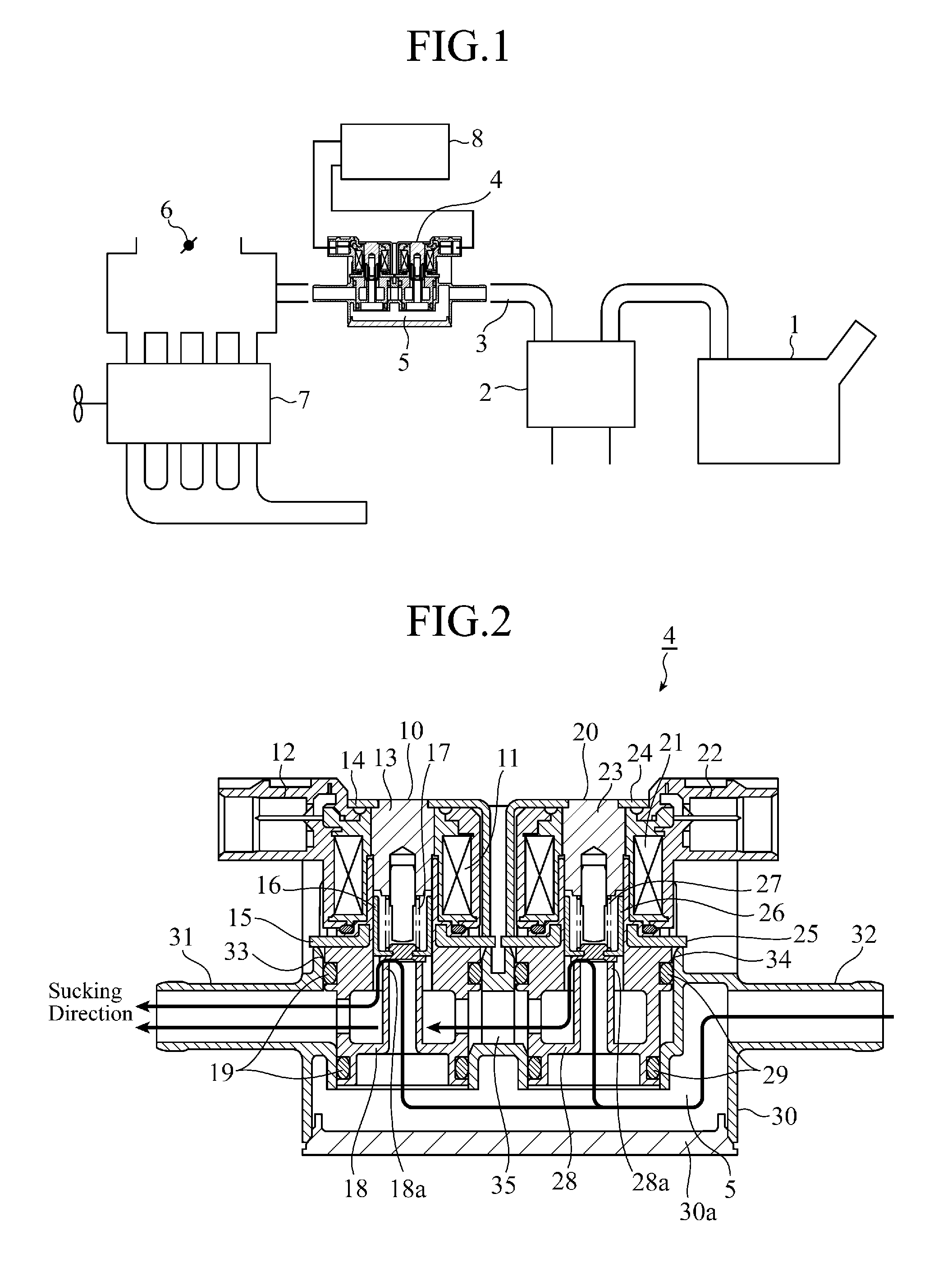 Dual electromagnetic valve and evaporated gas treatment system