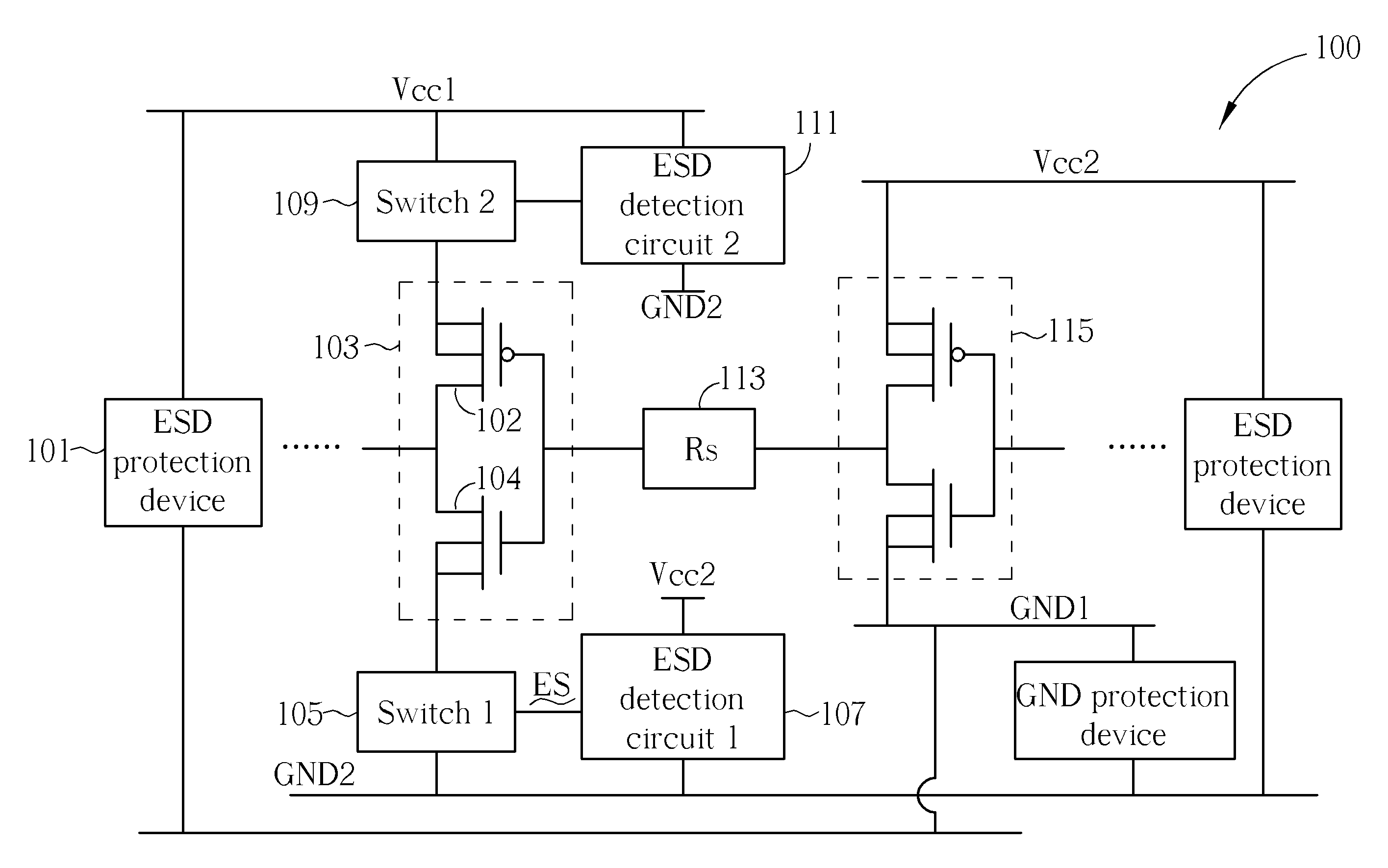 Electrostatic discharge circuit for integrated circuit with multiple power domain