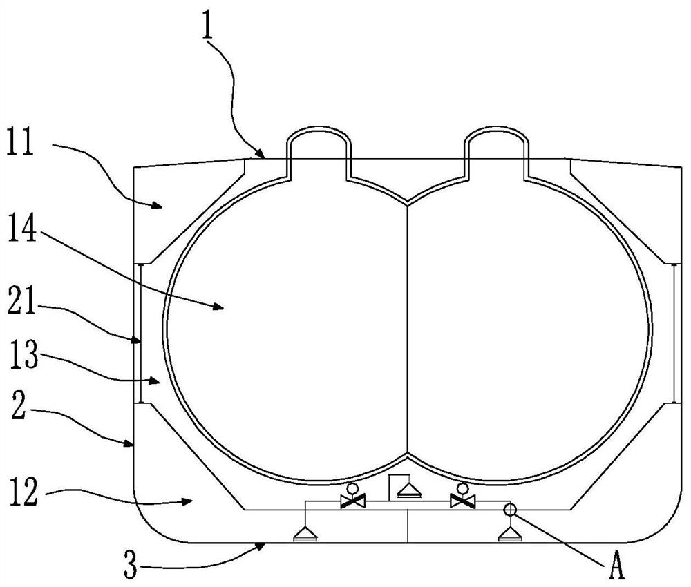 Ballast Tank Structure with Connecting Piping