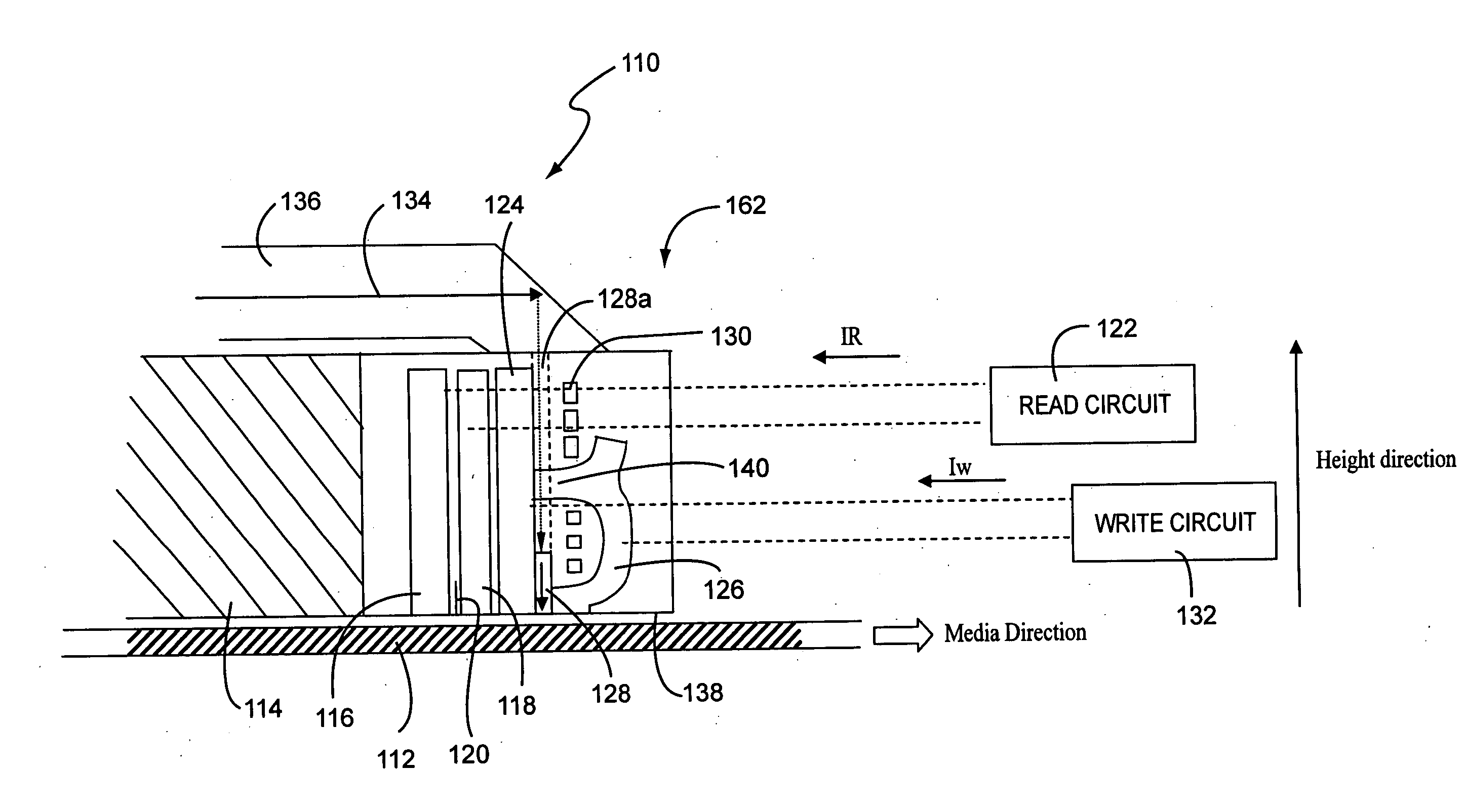 Magnetic thin film head with heat-assisted write section and hard disk drive incorporating same