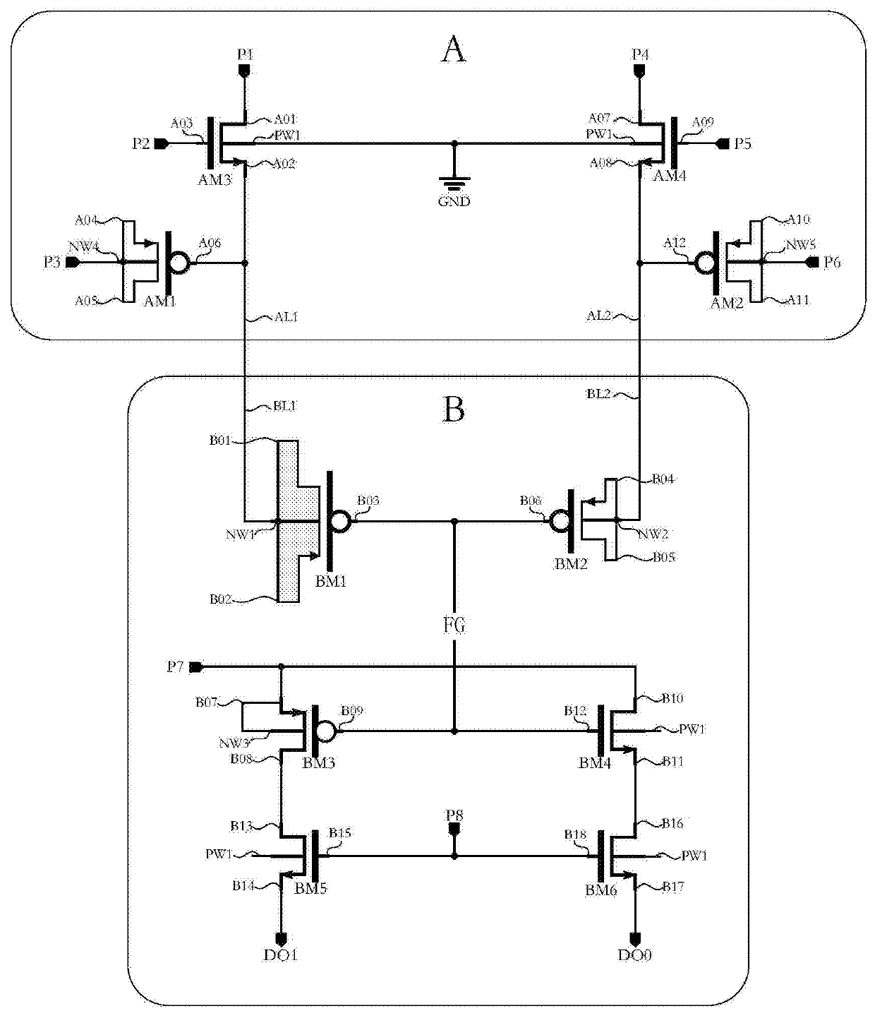 Non-volatile memory with low power consumption and low erase and write voltage based on standard technology