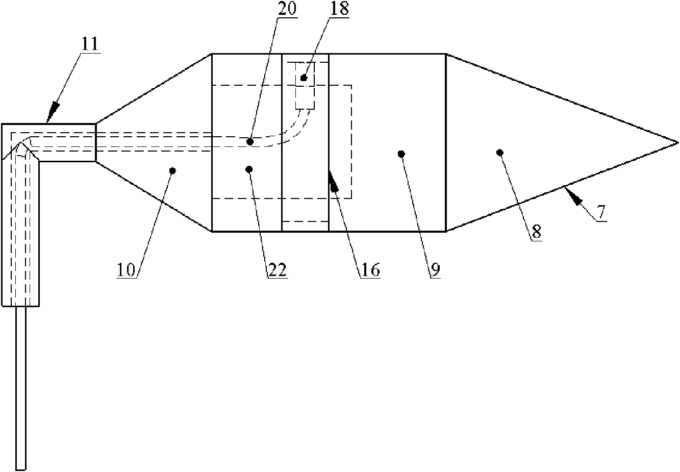 Single-cross section impedance type long-waist inner cone sensor and multiphase flow measuring device