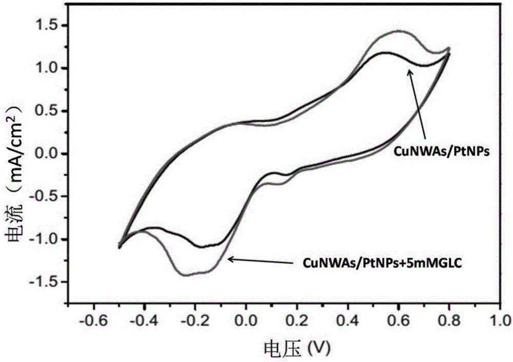 Preparation method of Pt nanometer particle-modified Cu nanowire array electrode and use of Pt nanometer particle-modified Cu nanowire array electrode in enzyme-free glucose sensor