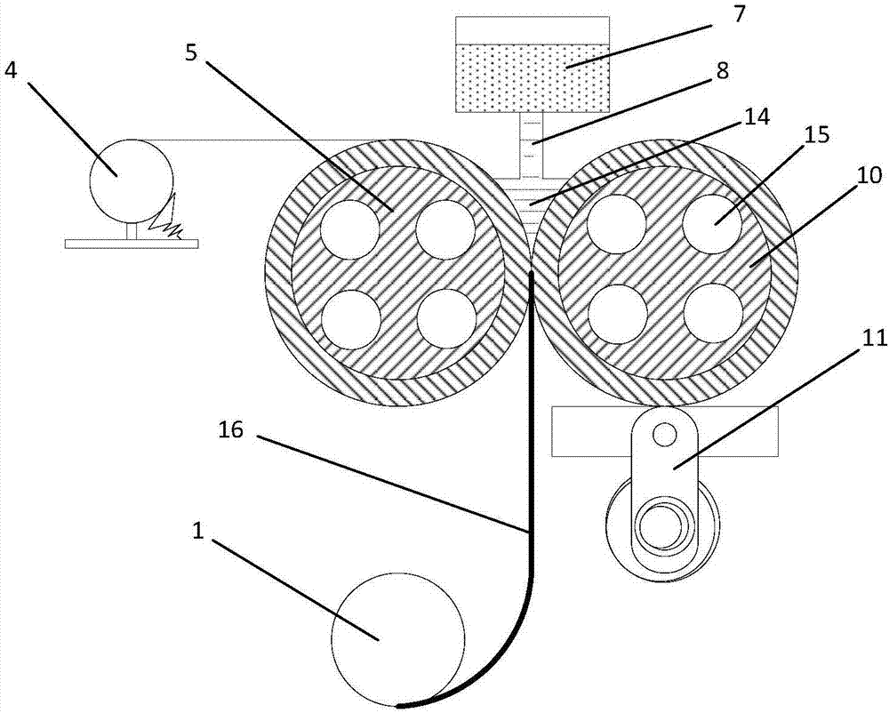 Double metal composite plate strip solid-liquid vibration cast rolling device and method