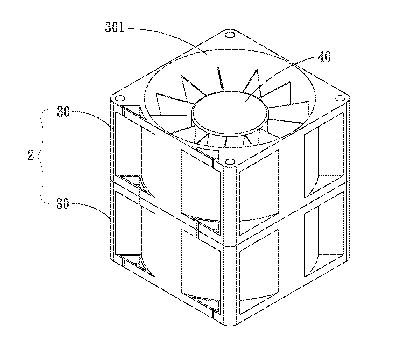 Symmetrical series fan structure