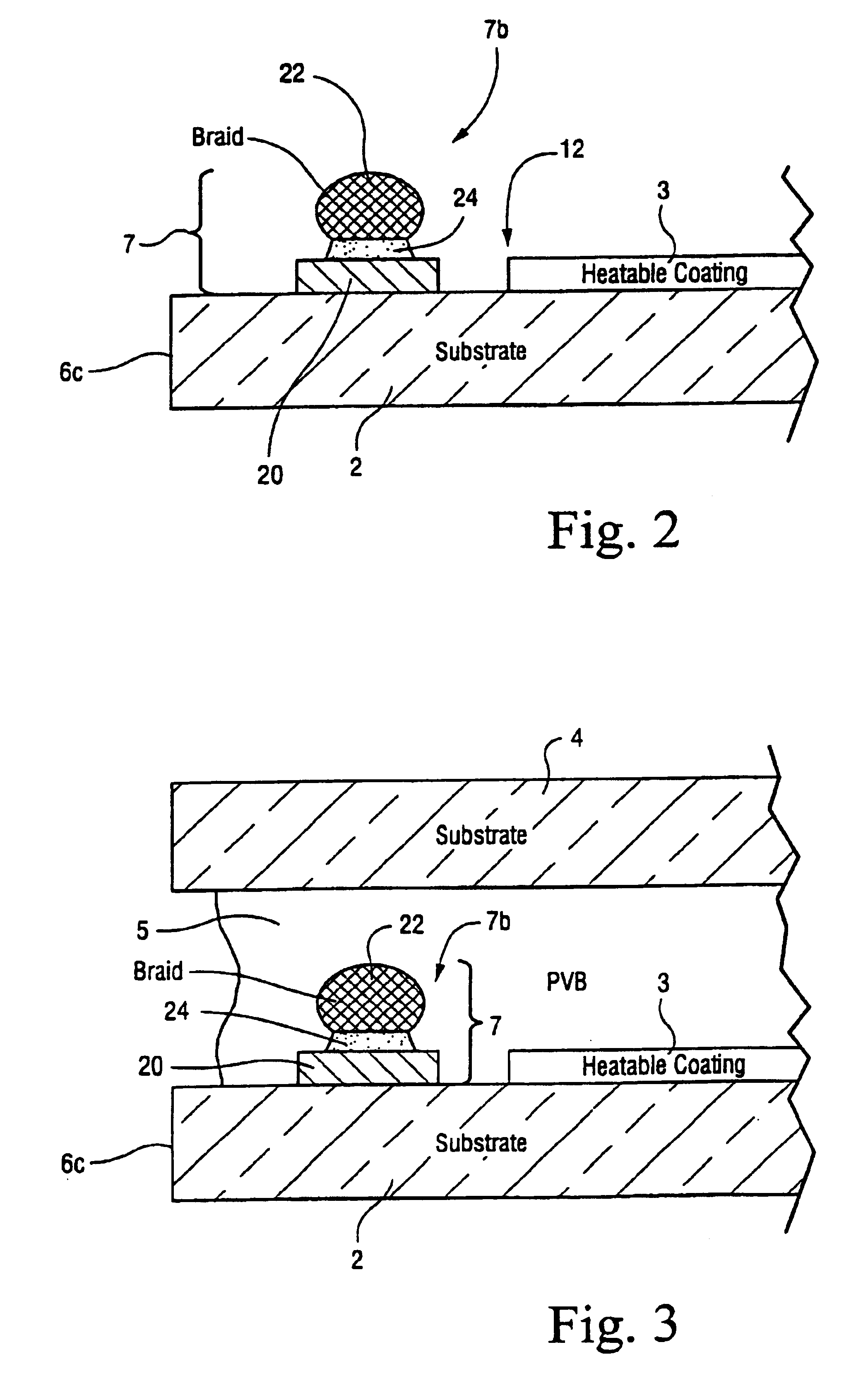 Heatable vehicle windshield with bus bars including braided and printed portions