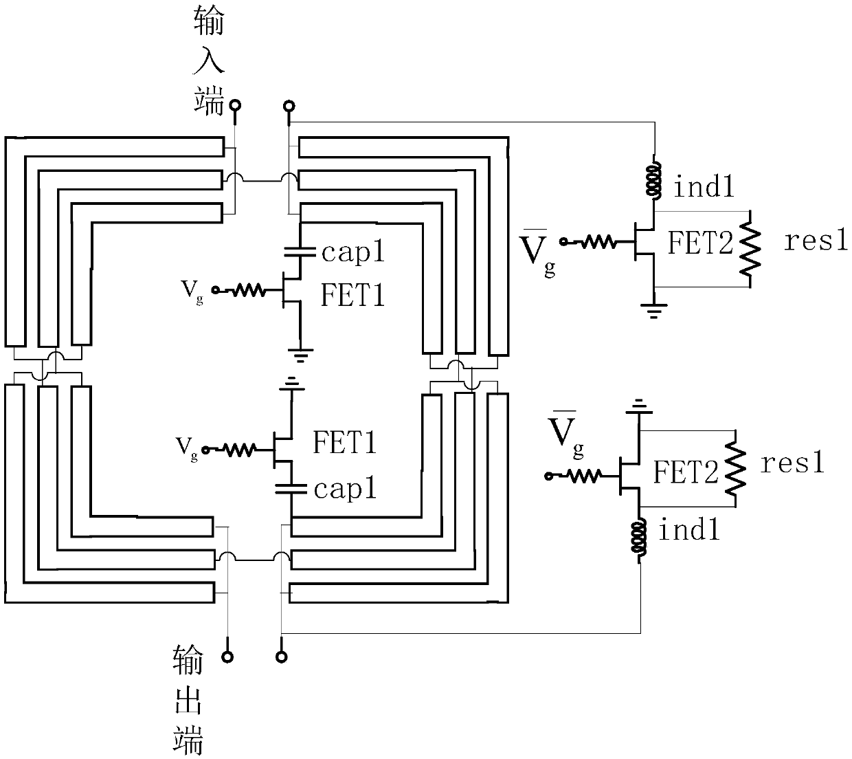 Miniaturized Lange type numerical control monolithic integrated phase shifter