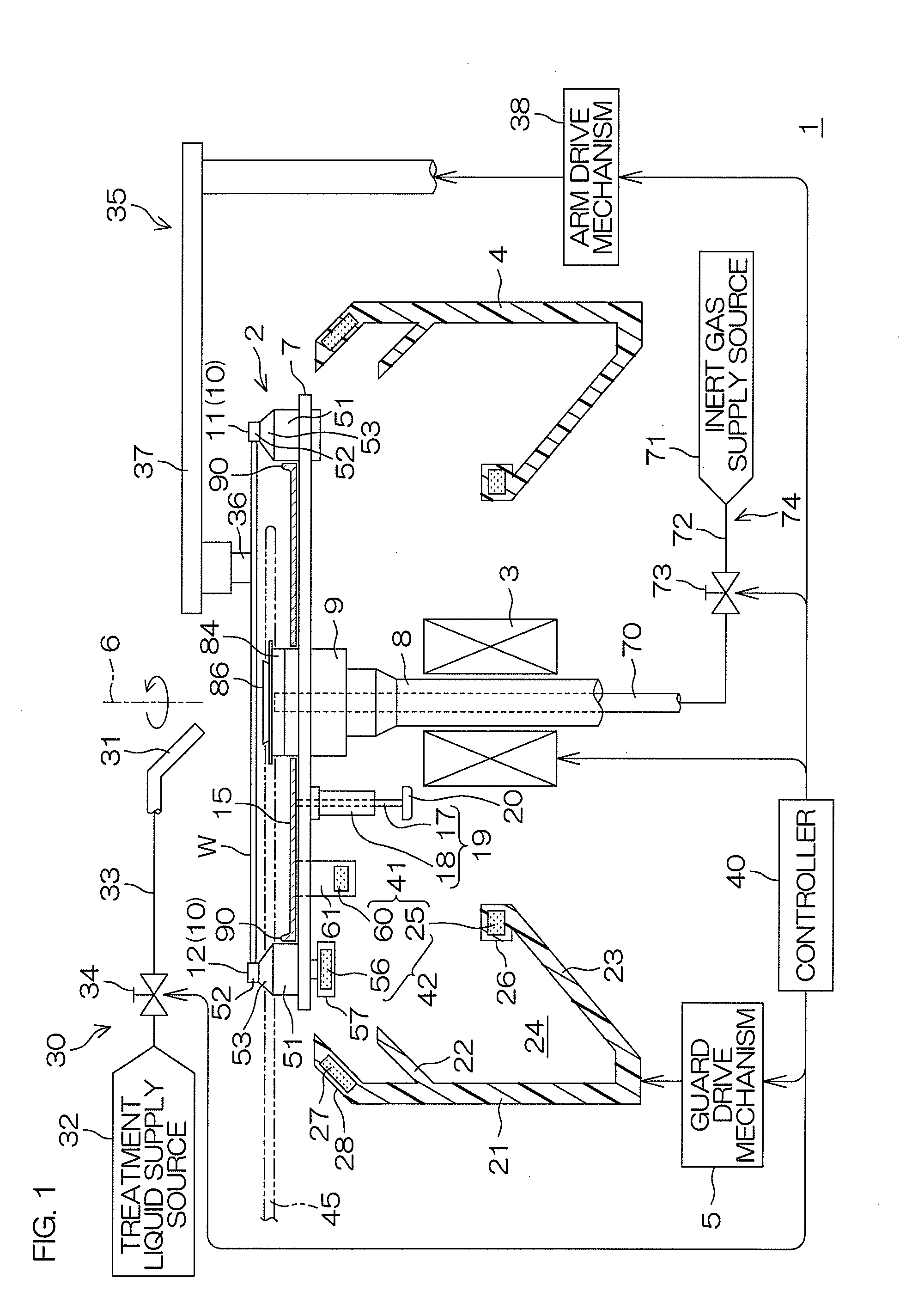 Substrate holding and rotating device, substrate treatment apparatus including the device, and substrate treatment method