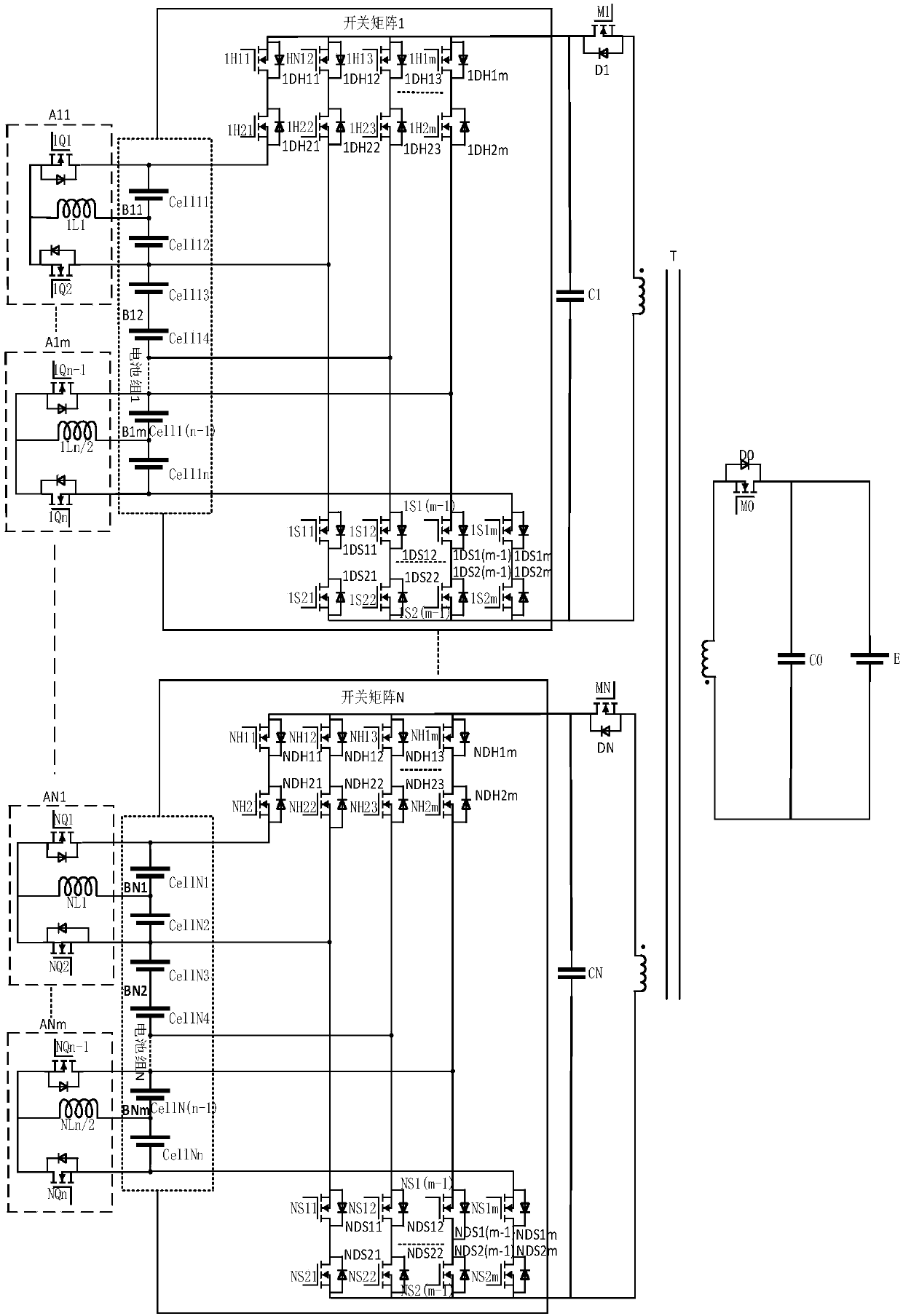 Multiple-mode high-efficiency energy equalizer for lithium ion battery system and control method thereof