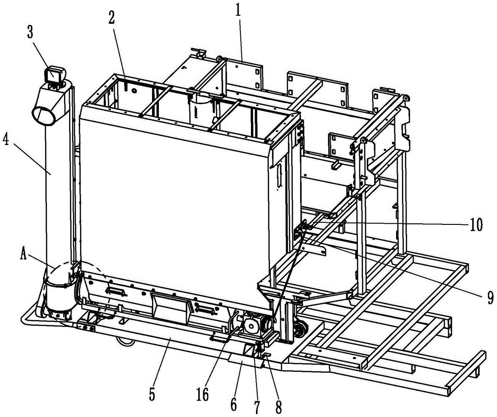 A harvester rotates a large granary