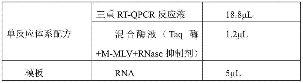 Triplet fluorescence quantitative detection kit for PRRSV (Porcine reproductive and respiratory syndrome virus), HP-PRRSV (Highly pathogenic porcine reproductive and respiratory syndrome virus) and CSFV (Classical Swine Fever Virus)