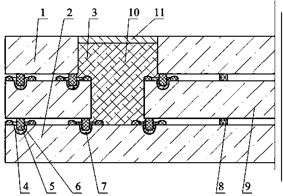 Microwave-heated planar dual-vacuum-layer glass with edges and openings being sealed by sealing strips and sealing grooves