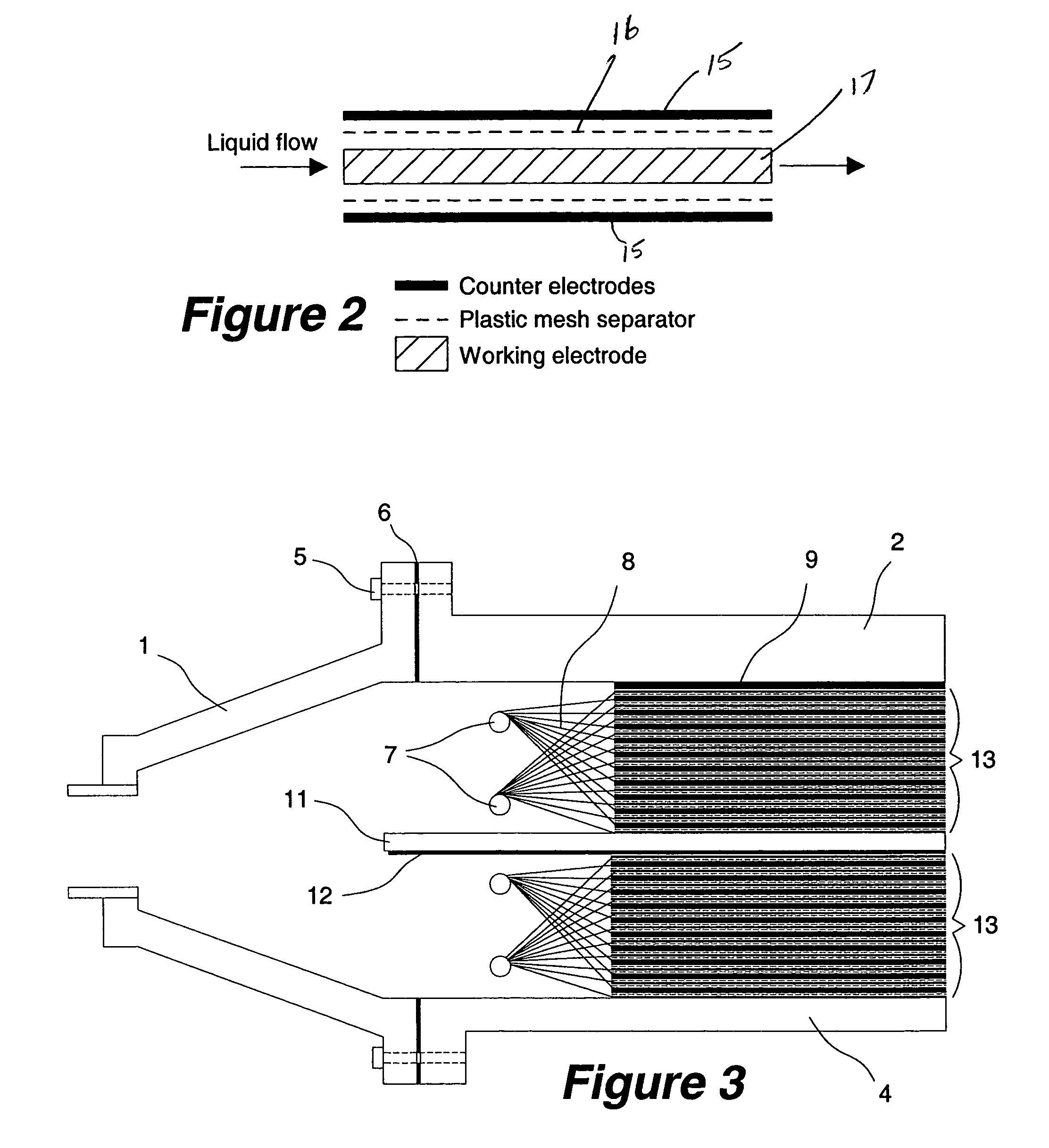 High volumetric efficiency electrochemical cell design for treatment of low concentrations of contaminants in low conductivity water