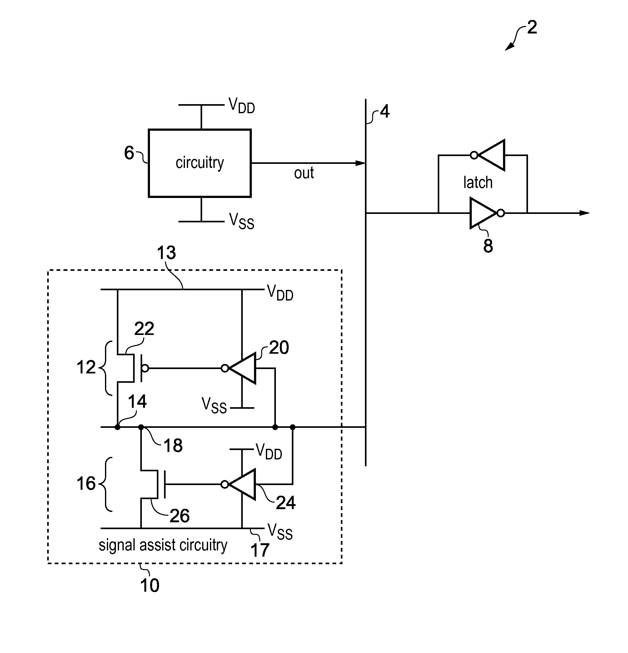 Integrated circuit with signal assist circuitry and method of operating the circuit