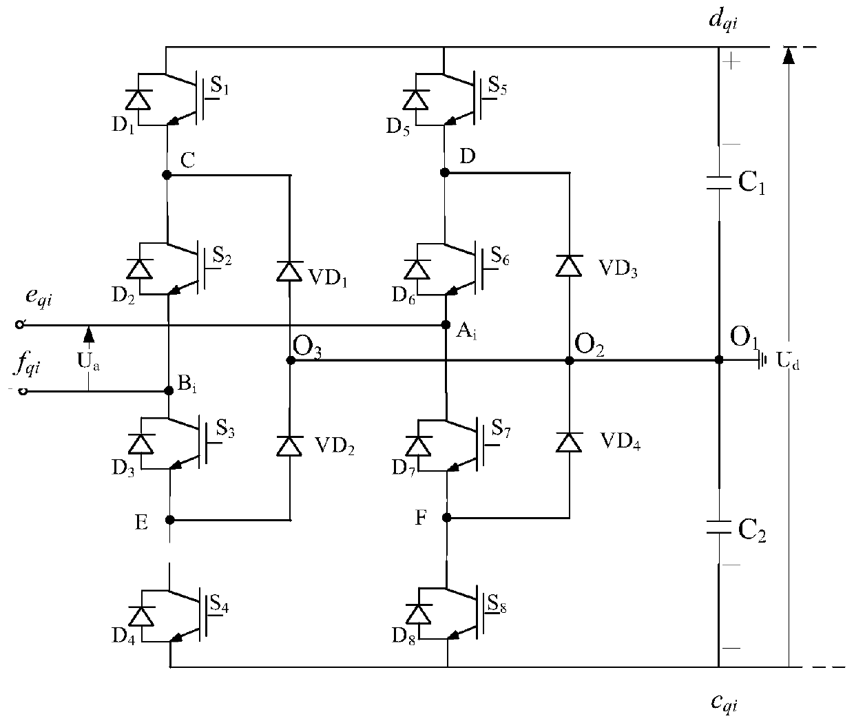 Cascaded multilevel converter with interconnected single-phase direct-current ports