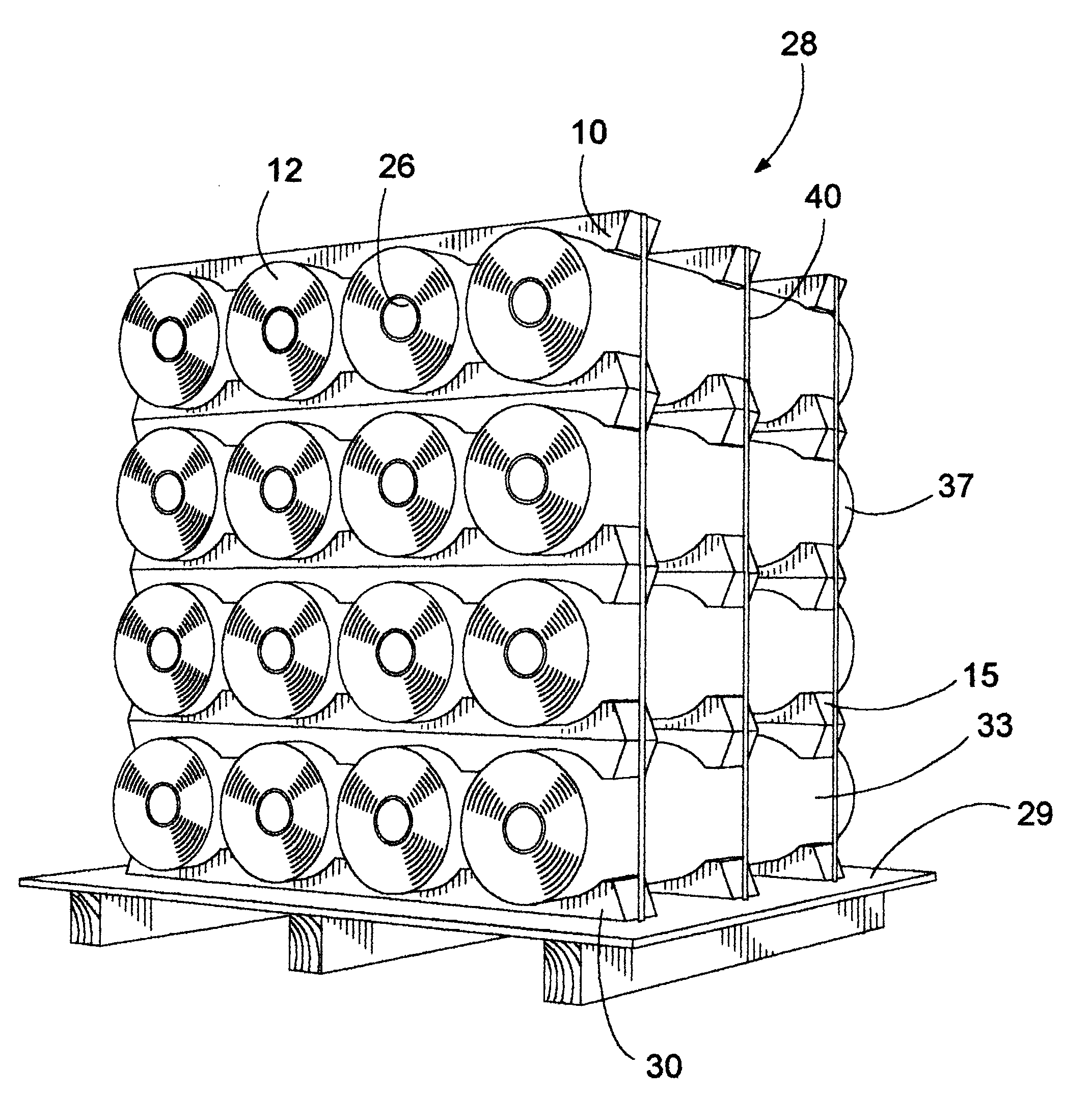 Plastic stacking support for roll stock