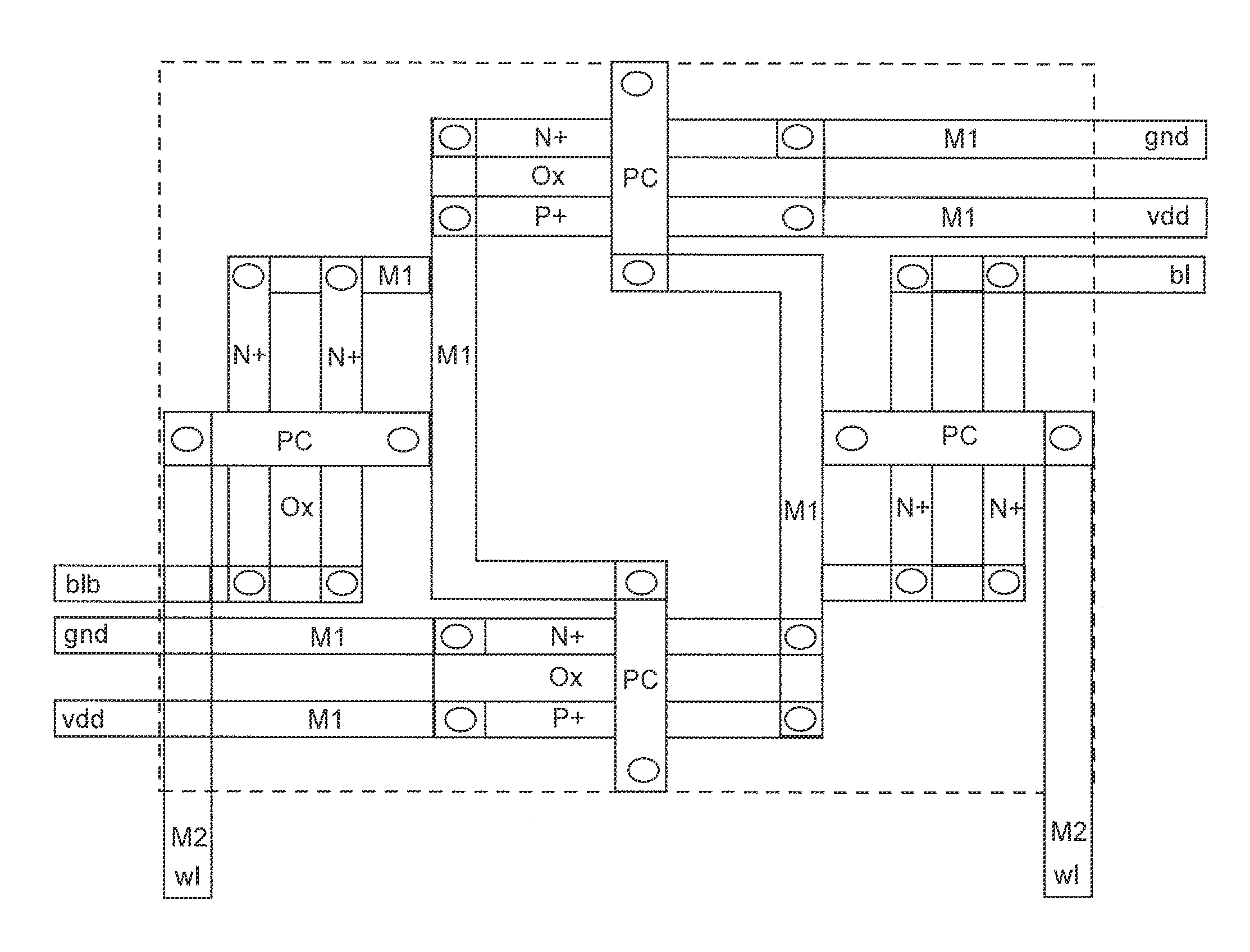 High density six transistor finfet SRAM cell layout