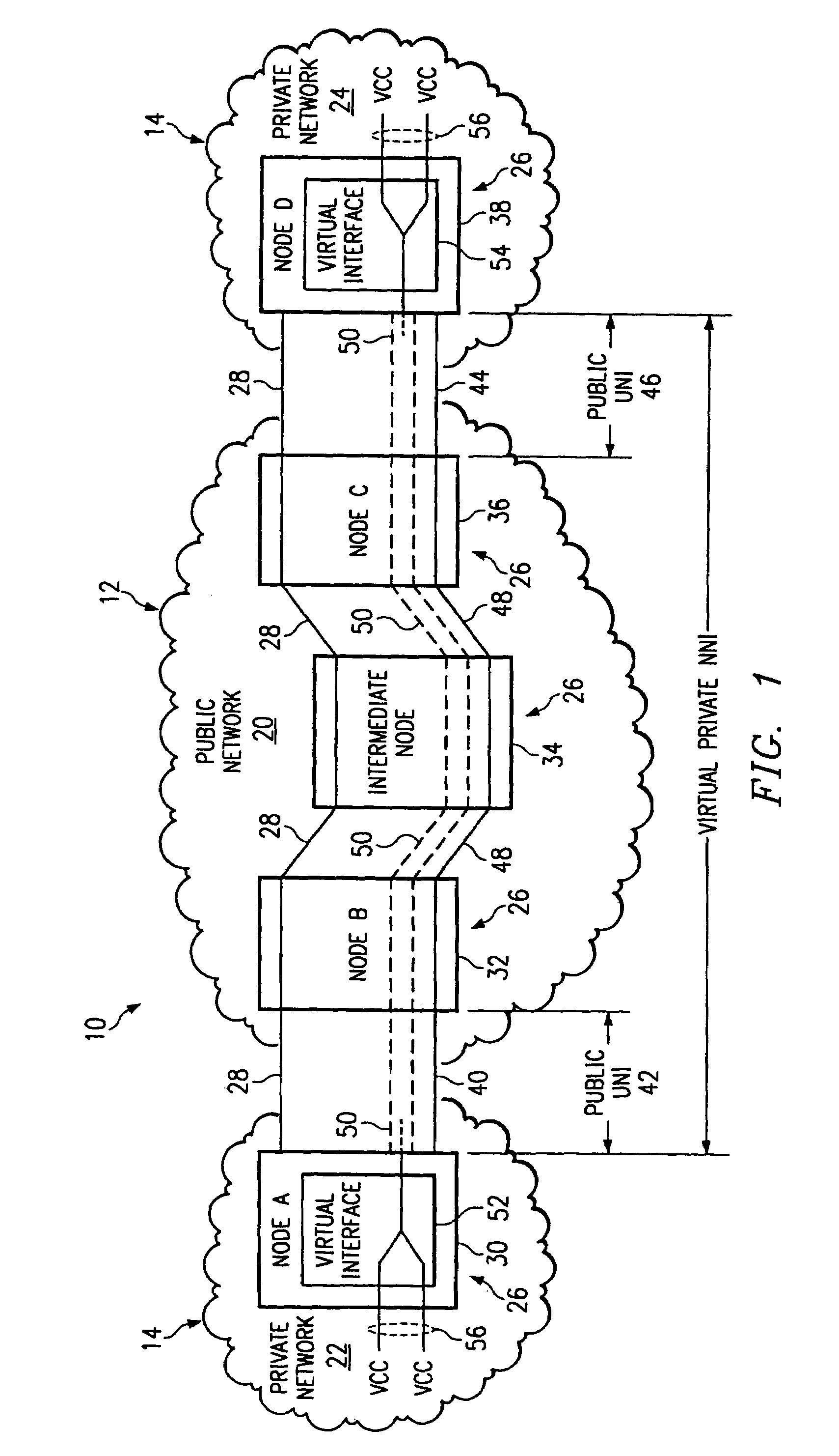 Transmission slot allocation method and map for virtual tunnels in a transmission line