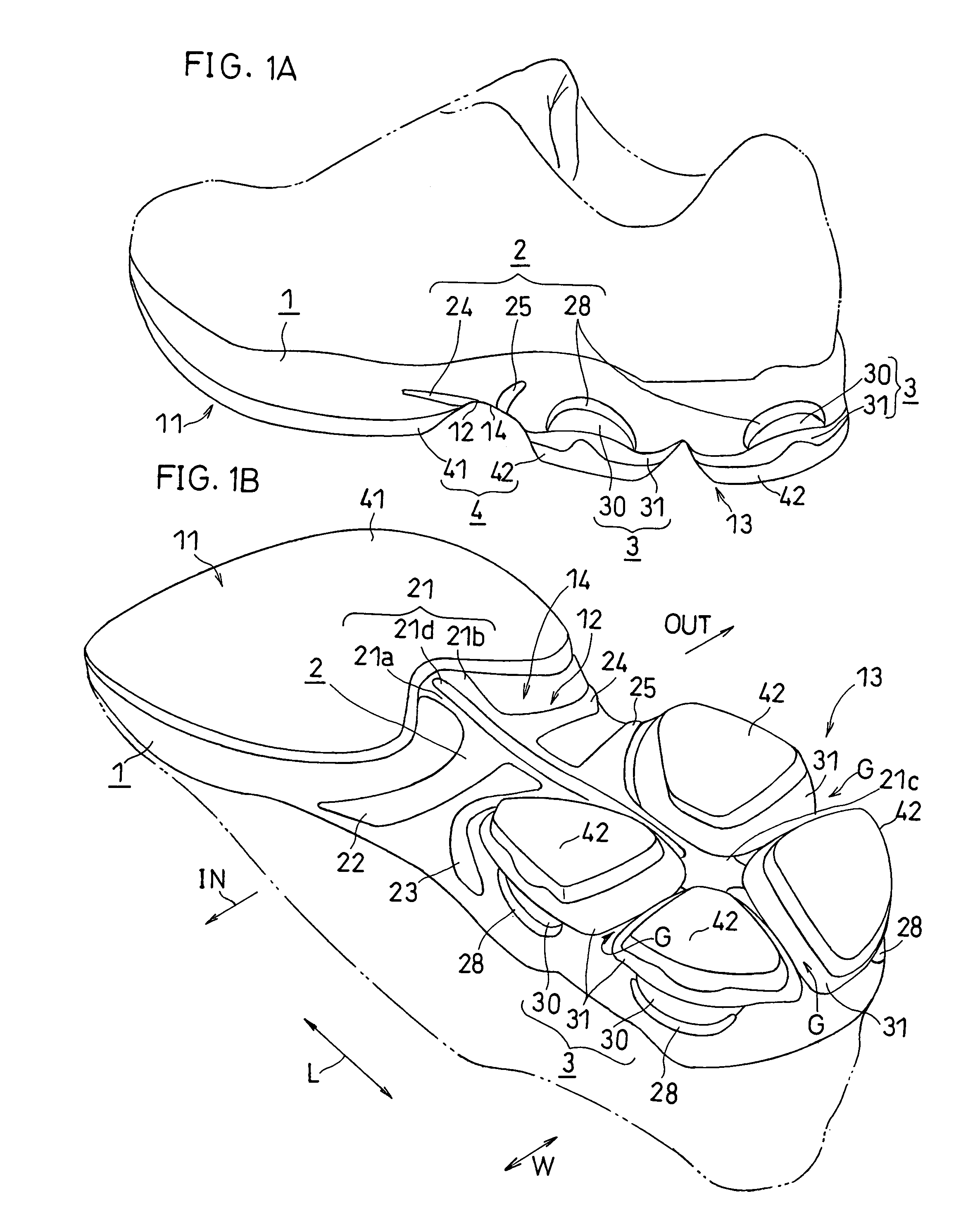 Shoe sole with reinforcing structure and shoe sole with shock-absorbing structure