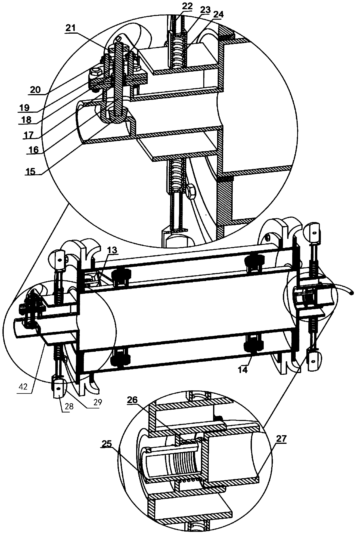 Corrosion inhibitor coating device with controllable speed of gathering and transportation pipeline