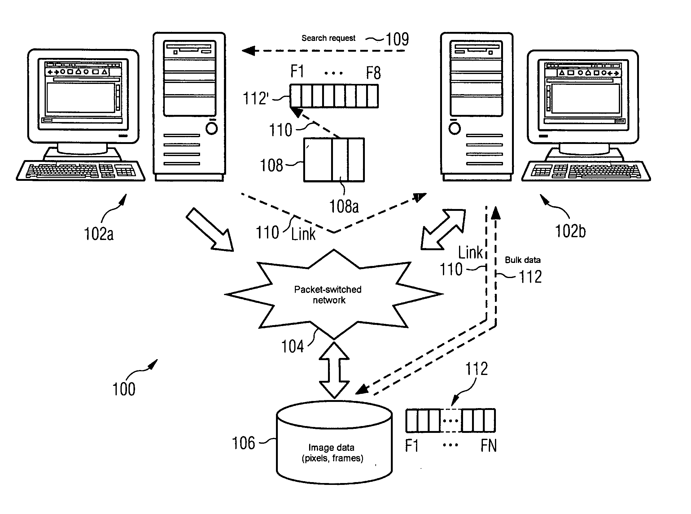 Storage and access method for an image retrieval system in a client/server environment