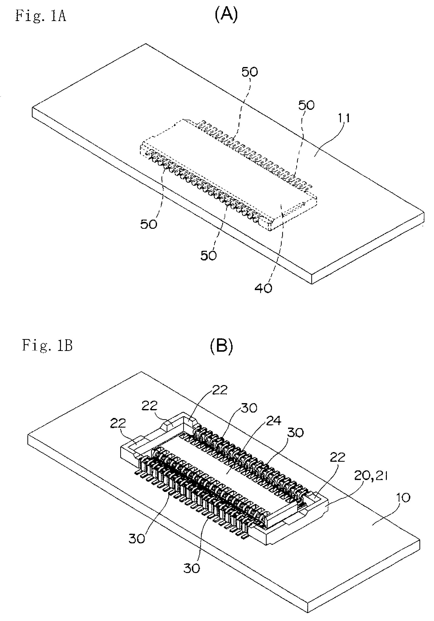 Connector for connecting printed boards having a plug having press-in grooves fitted into a socket