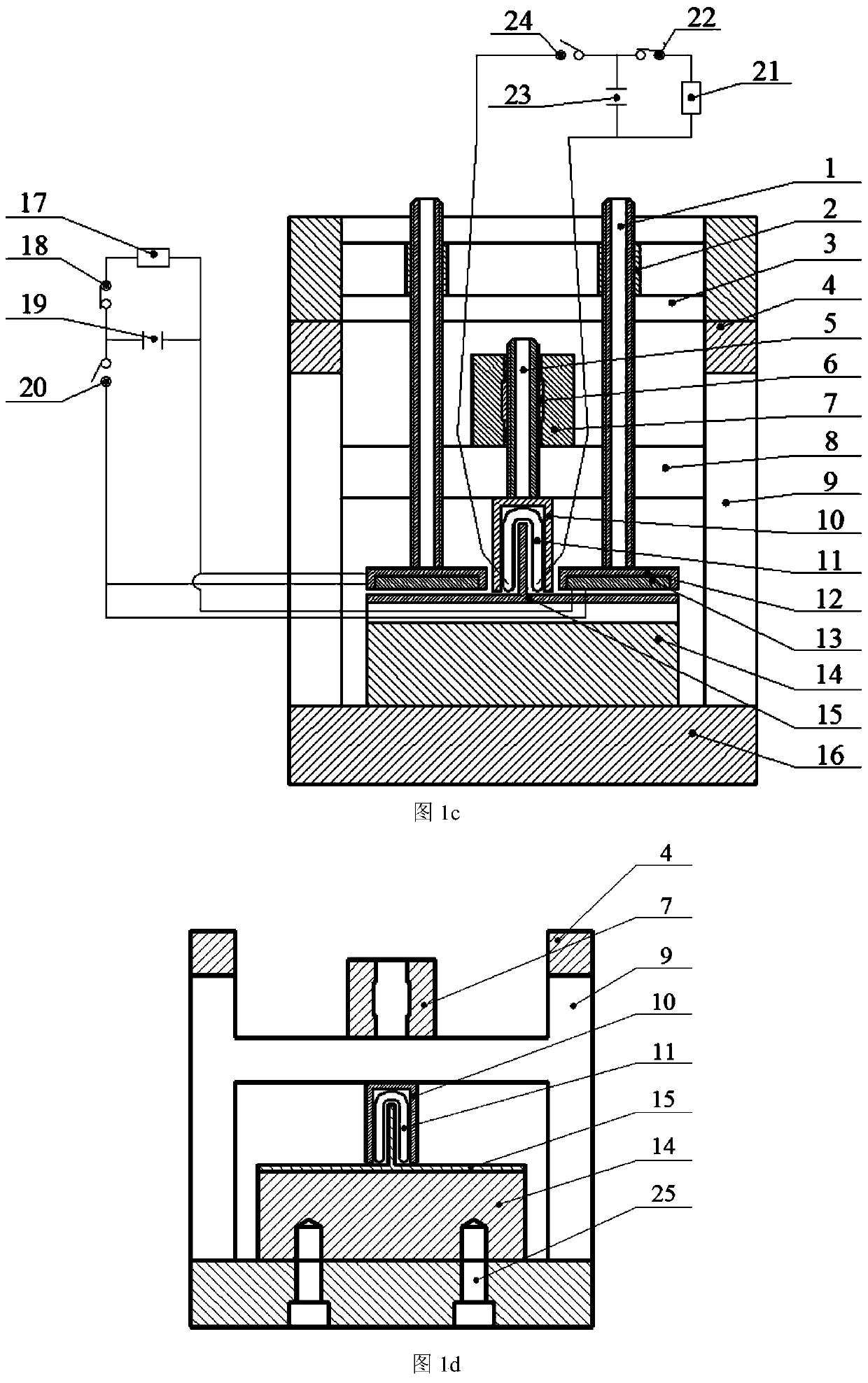 Electromagnetic forming device and forming method for aluminum alloy rib plate