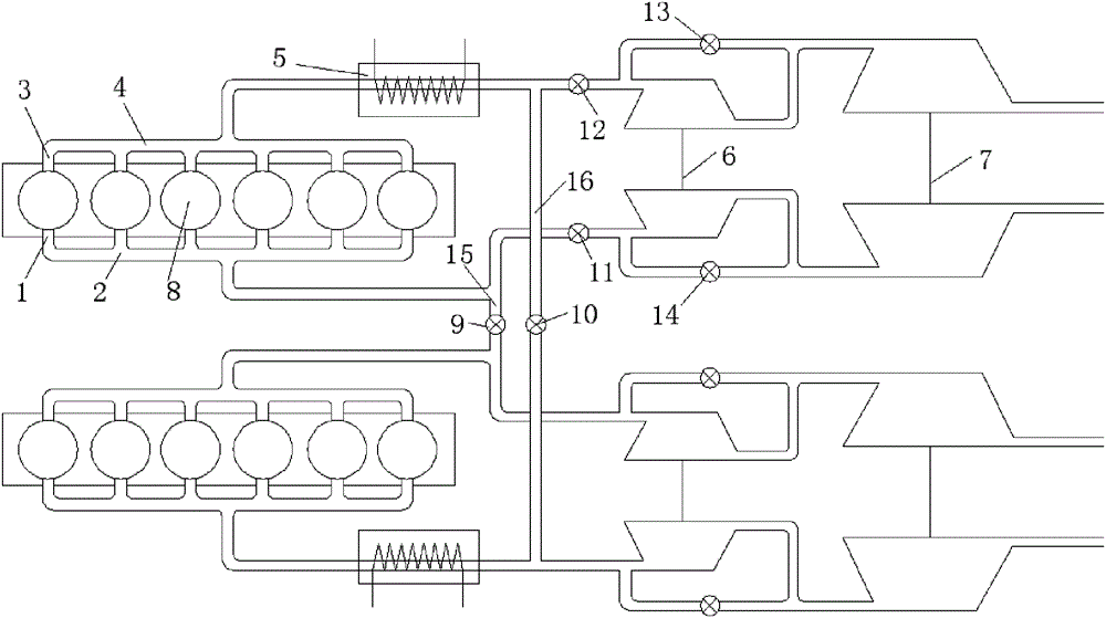 Adjustable two-stage supercharging sequential system applied to V-shaped diesel engine