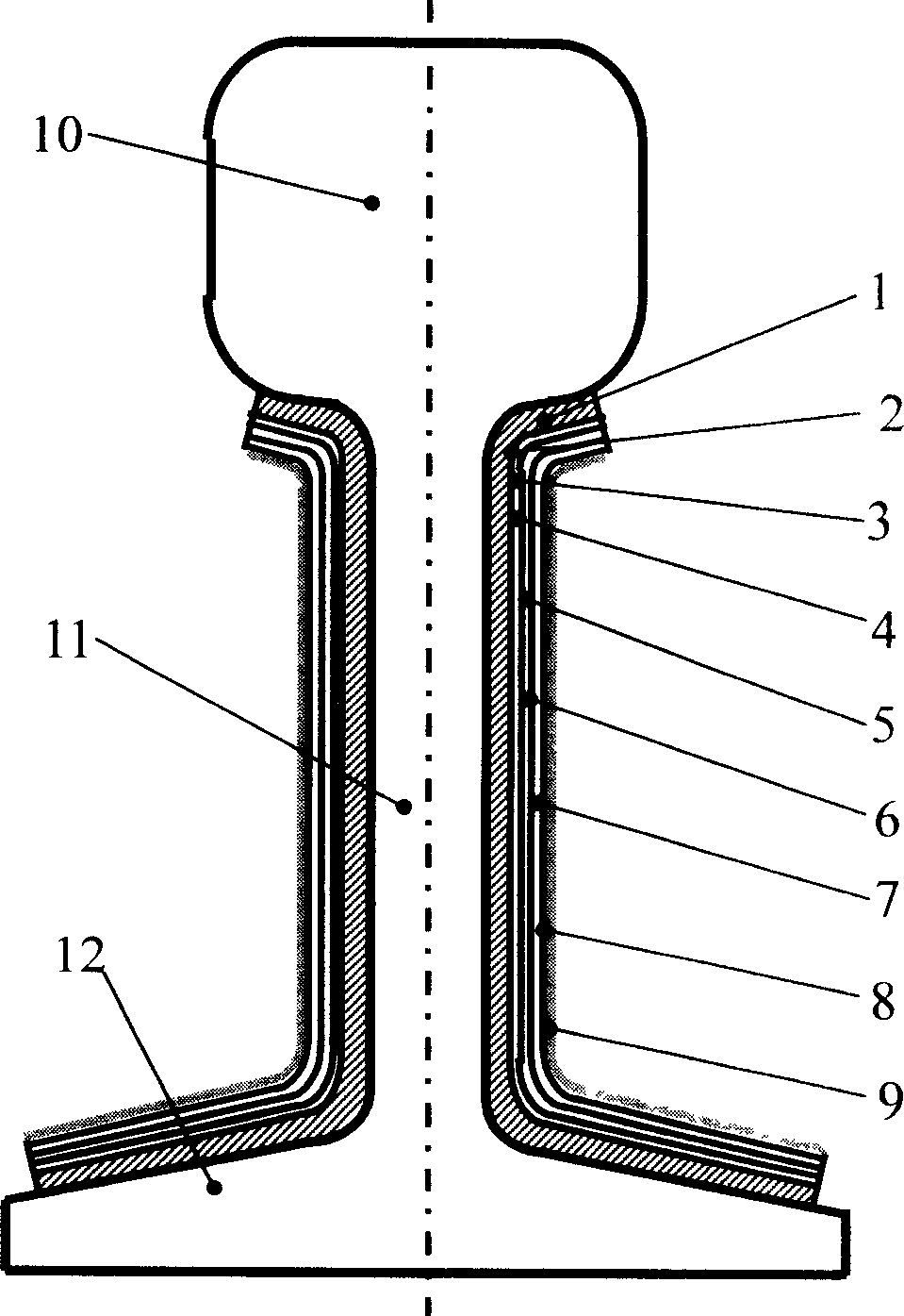 Dynamic vibration-absorbing multilayer damping-constraining steel rail silencer