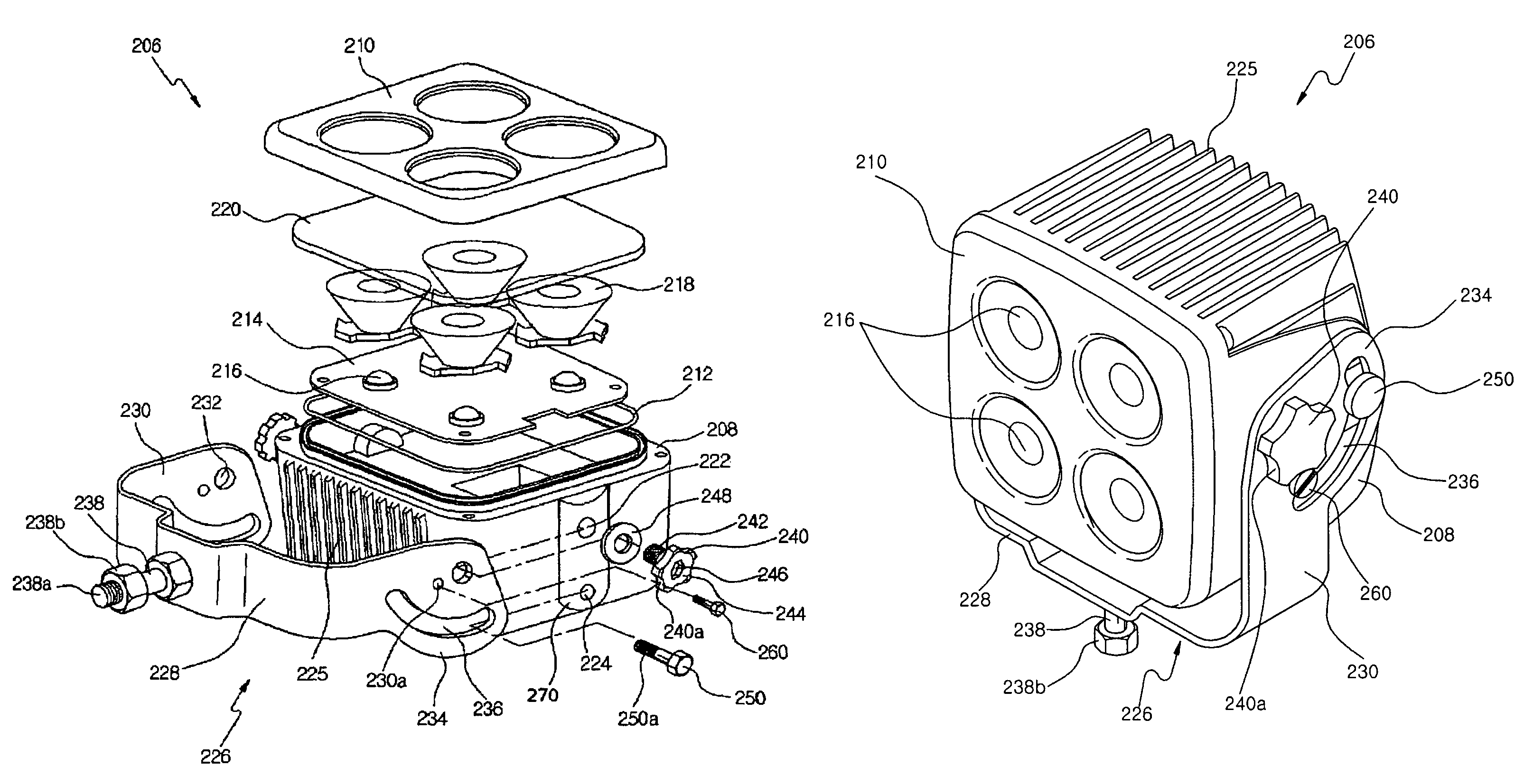 Structure of overhead lamp and mounting bracket for constructional vehicle