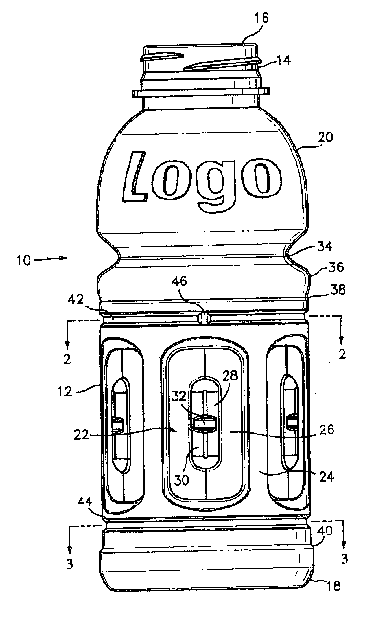 Hollow plastic bottle including vacuum panels