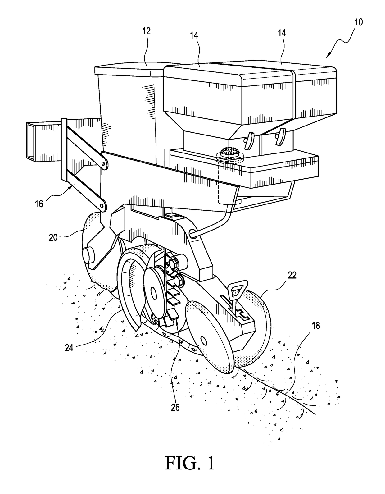 Electronically pulsing agricultural product with seed utilizing seed transport mechanism