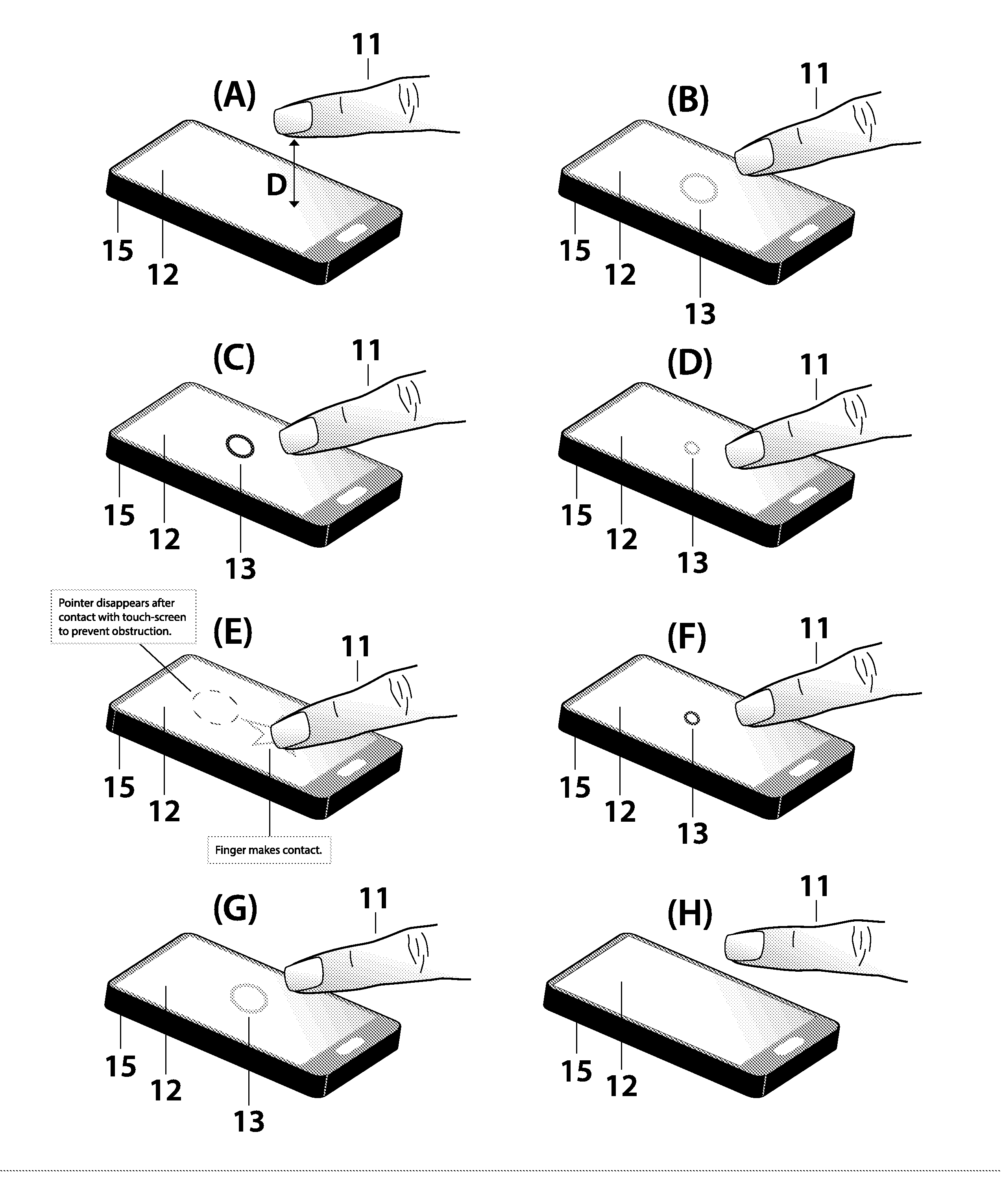 Pre-touch pointer for control and data entry in touch-screen devices