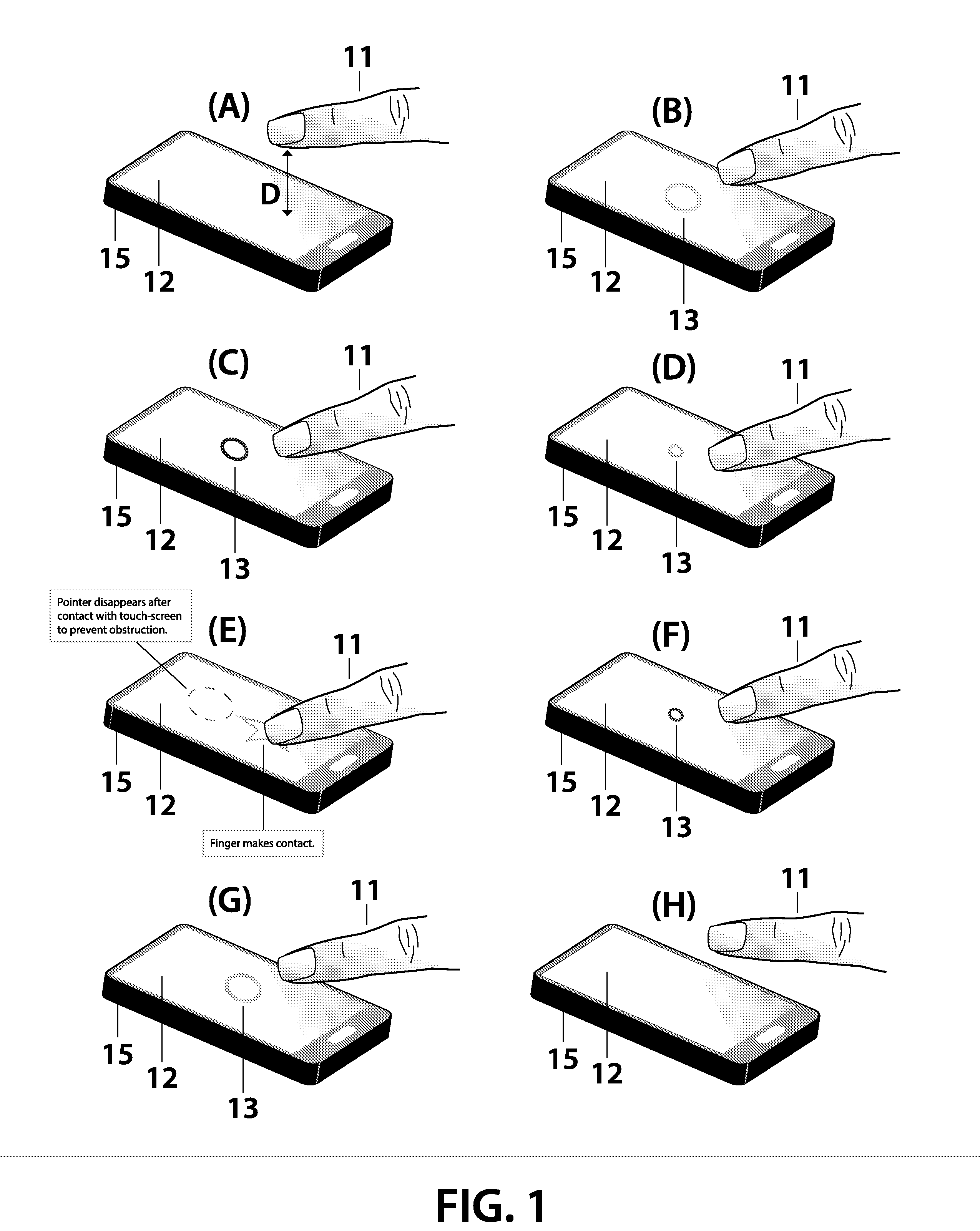 Pre-touch pointer for control and data entry in touch-screen devices