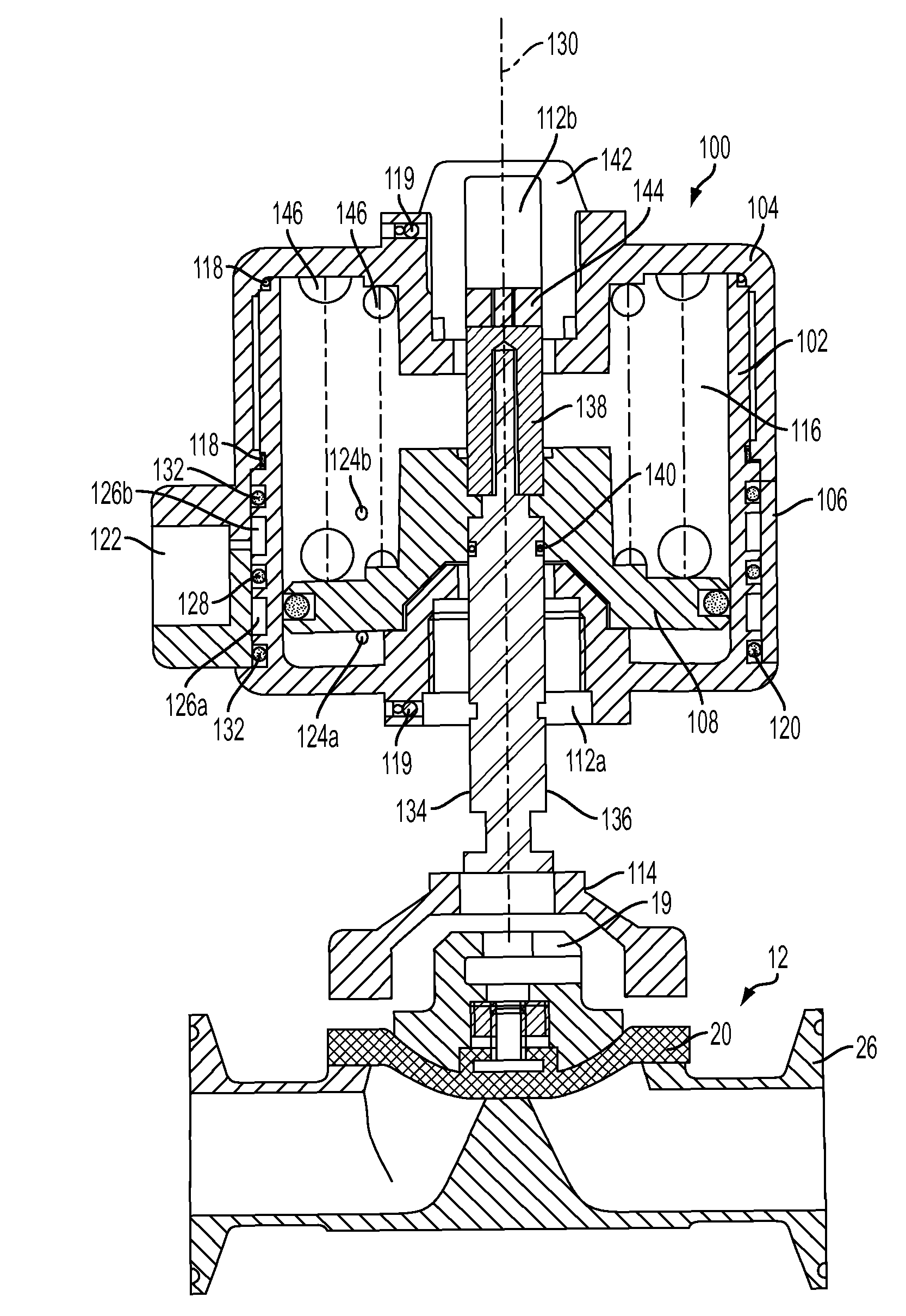 Actuator for operating valves such as diaphragm valves