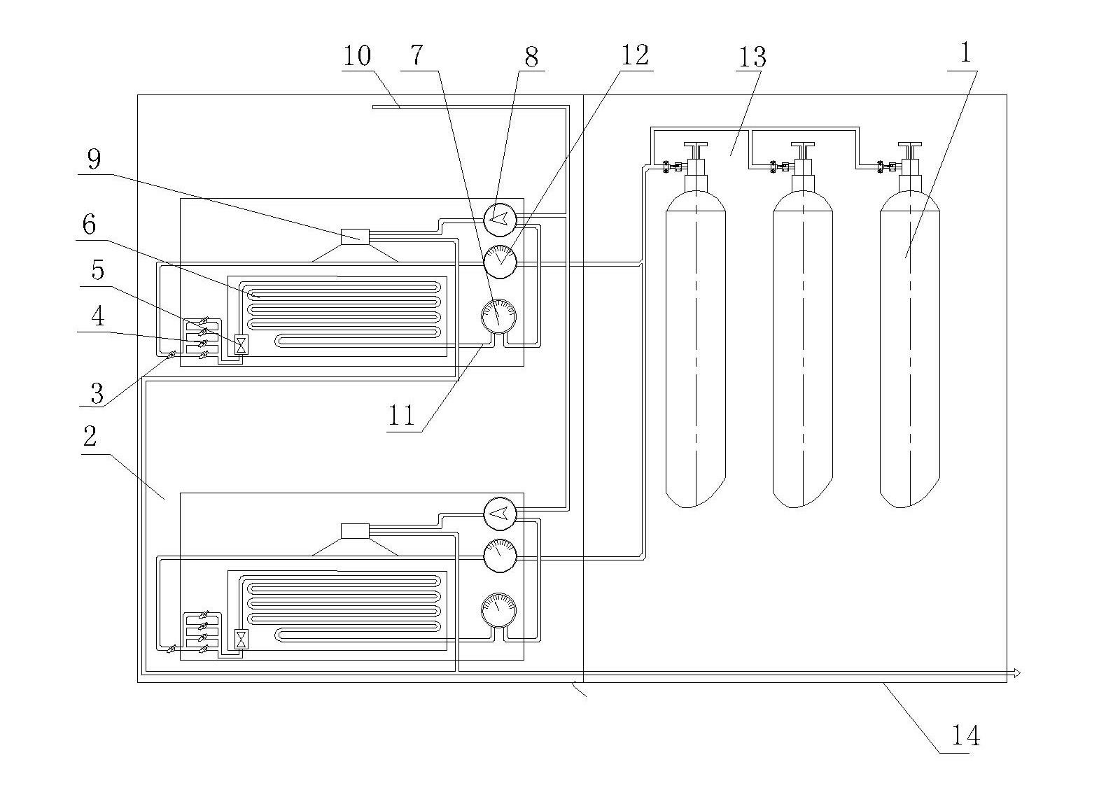 Temperature-reducing and dehumidifying device for mine refuge underground chambers