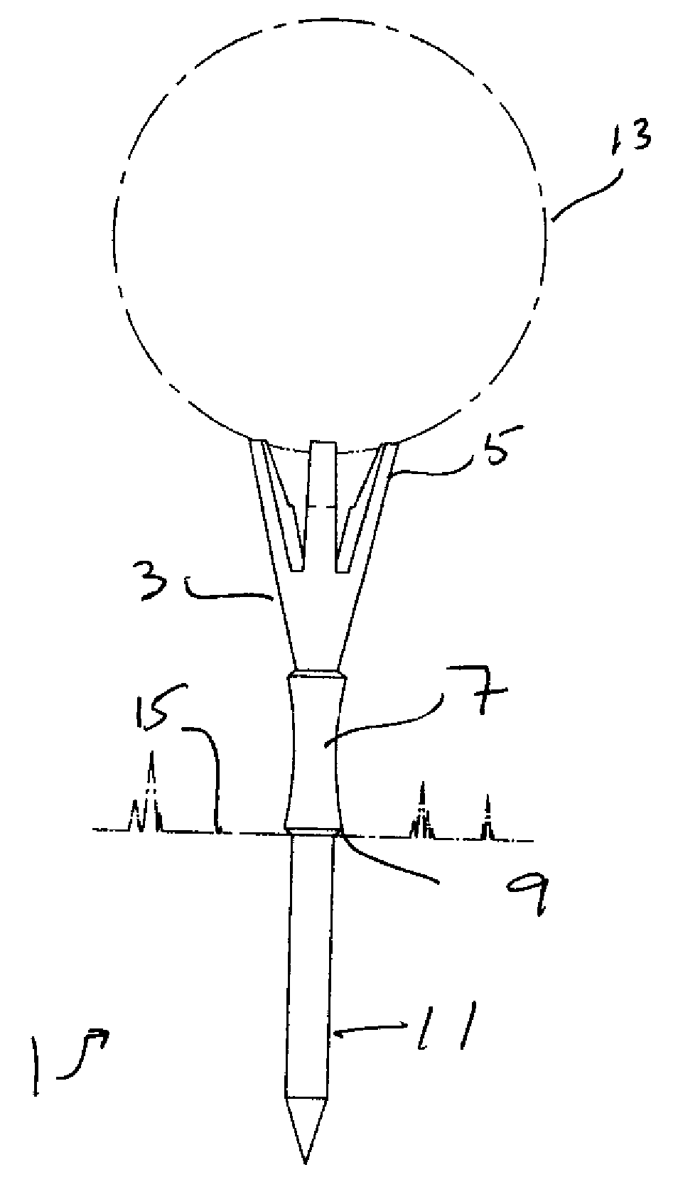 Golf tee with rigid stake and flexible crown