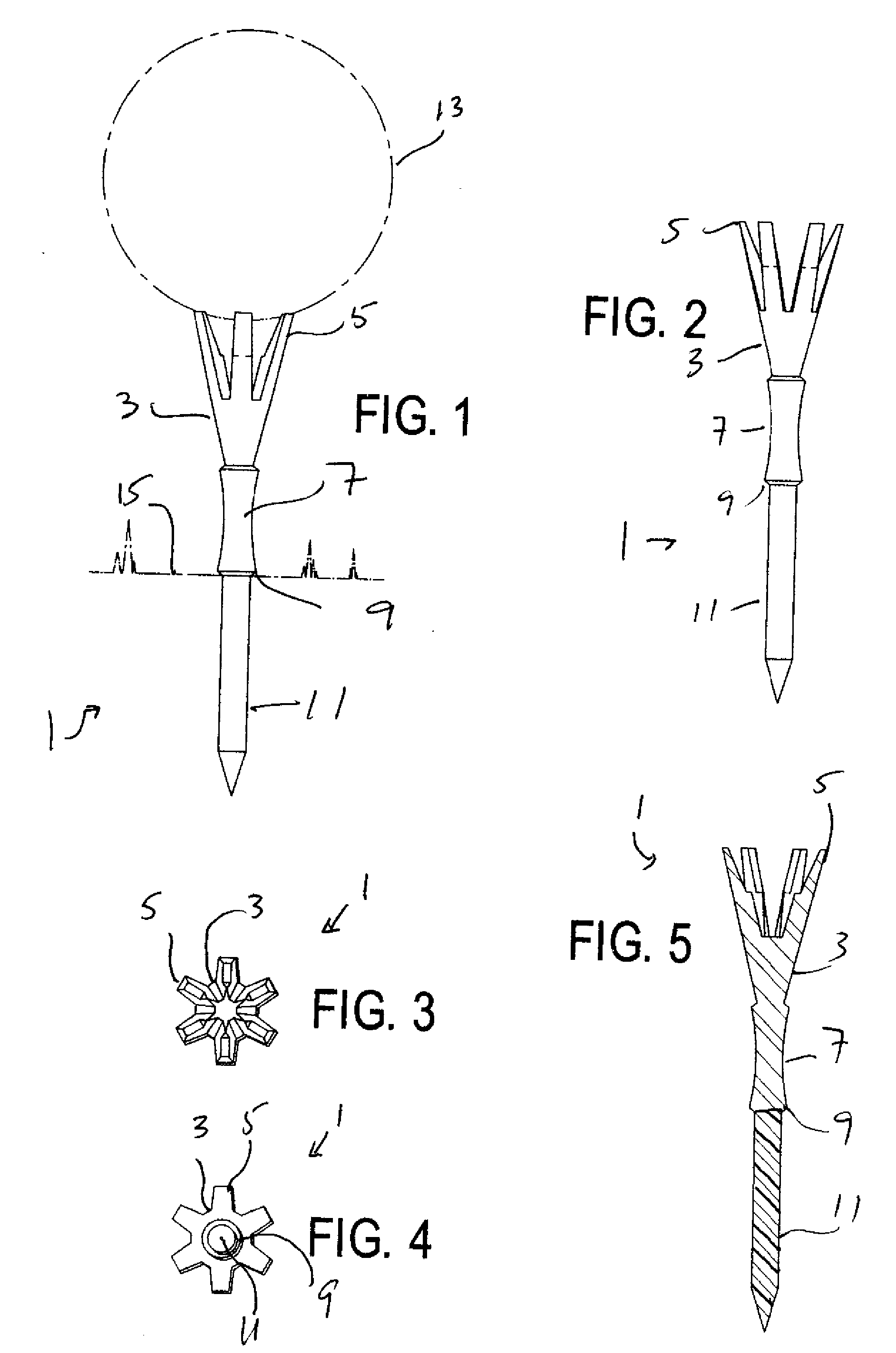 Golf tee with rigid stake and flexible crown