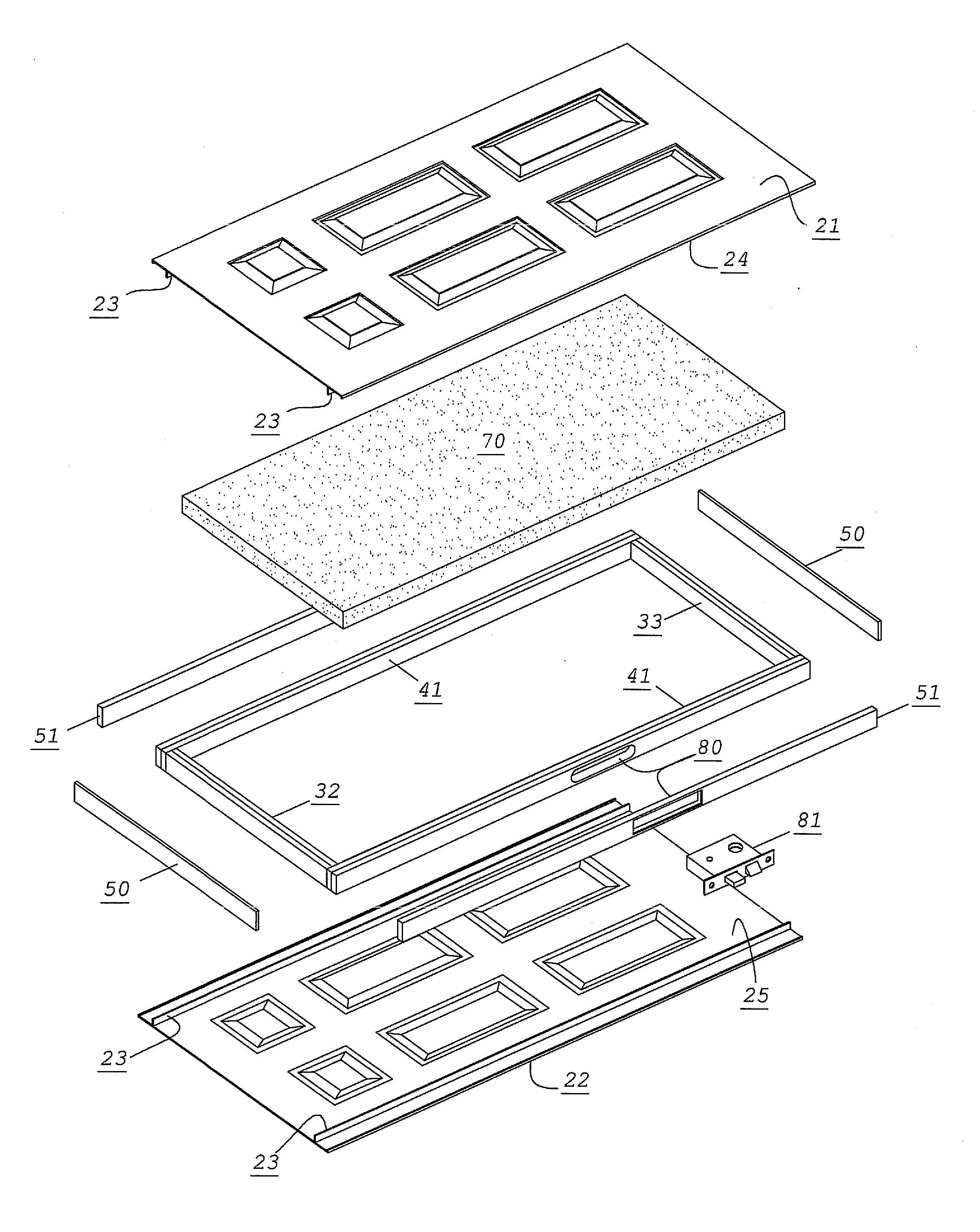 Synthetic door with improved fire resistance