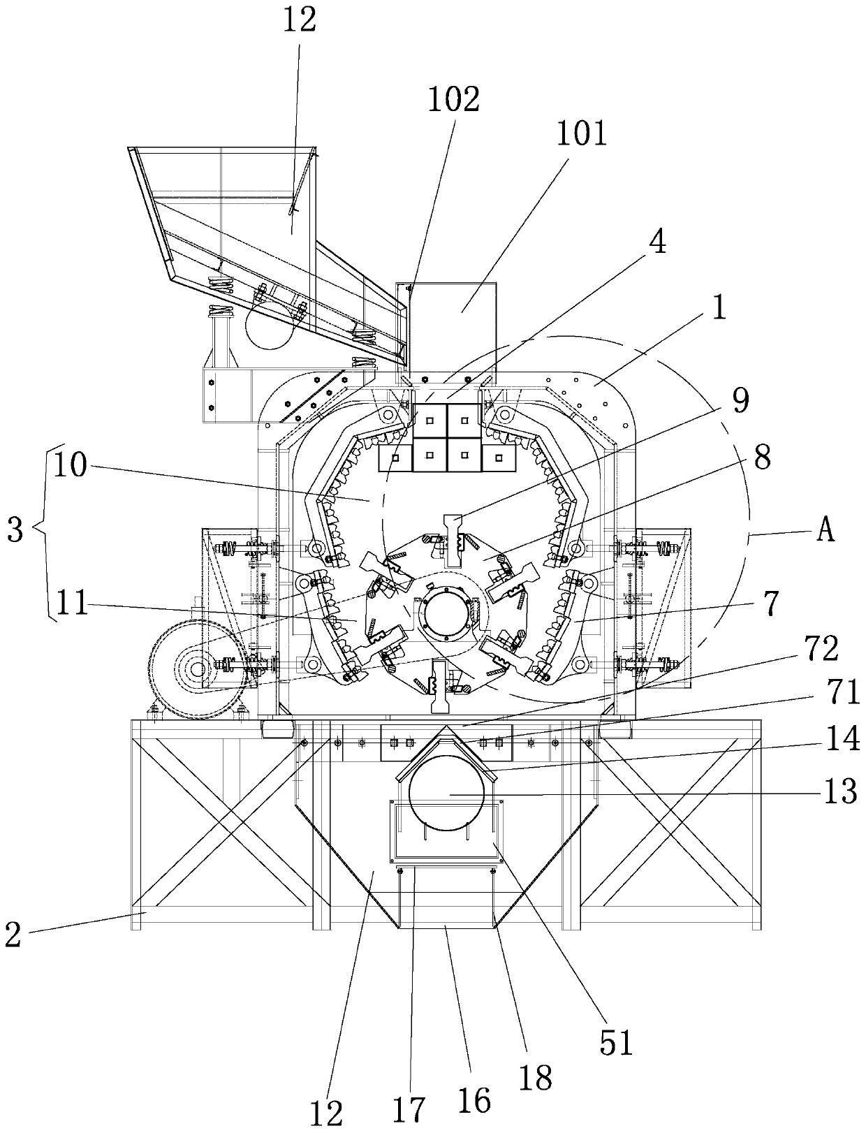 Environment-friendly efficient sand making machine adopting centrifugal crushing and sand discharging