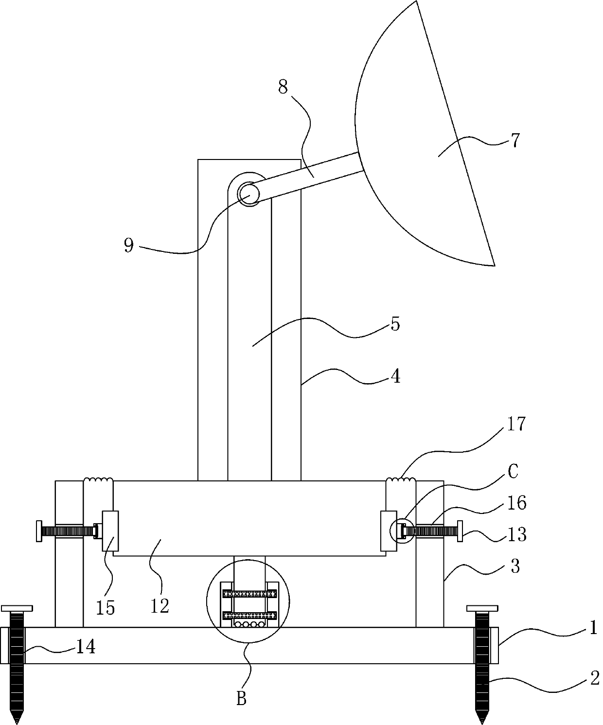 Locking device for adjusting radiation area of communication antenna