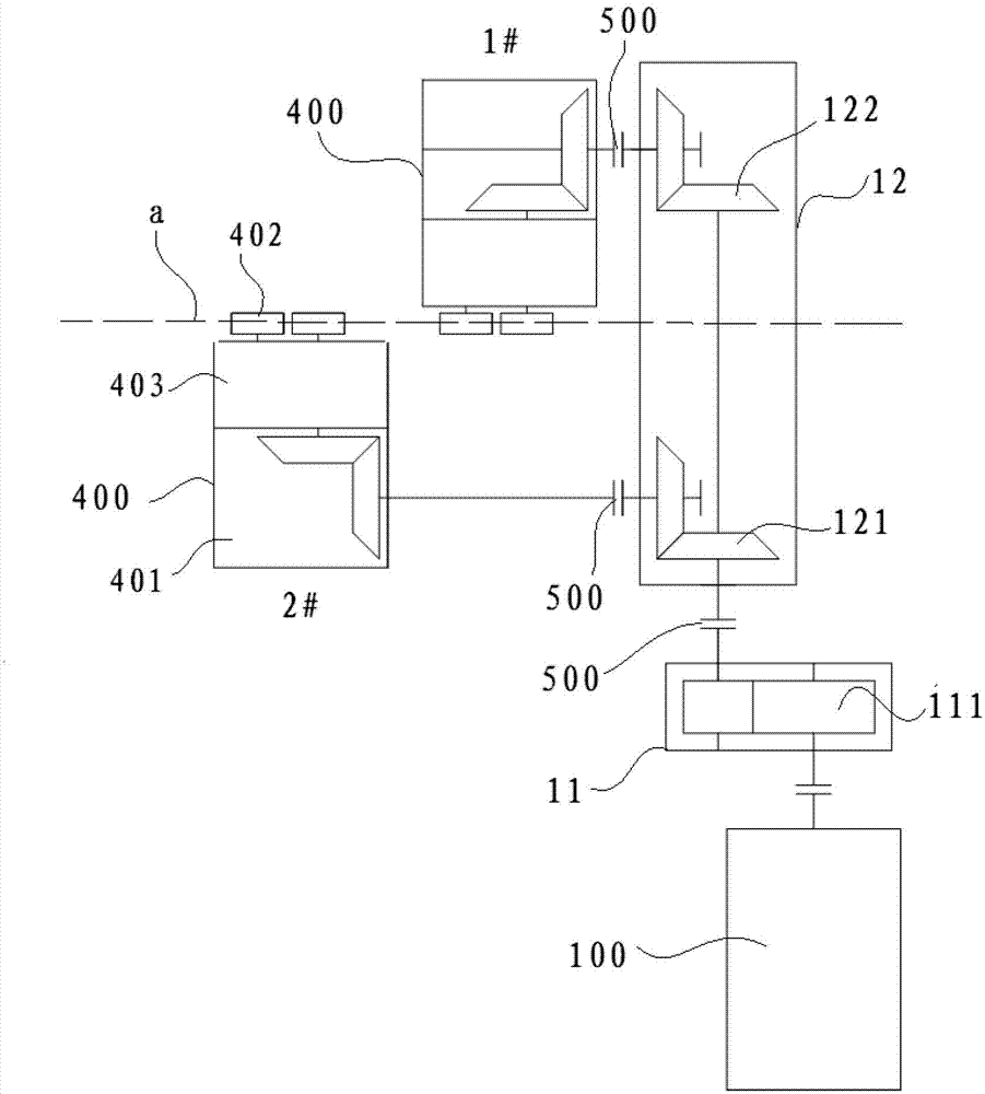 Transmission device of top cross 45-degree continuous rolling machine unit