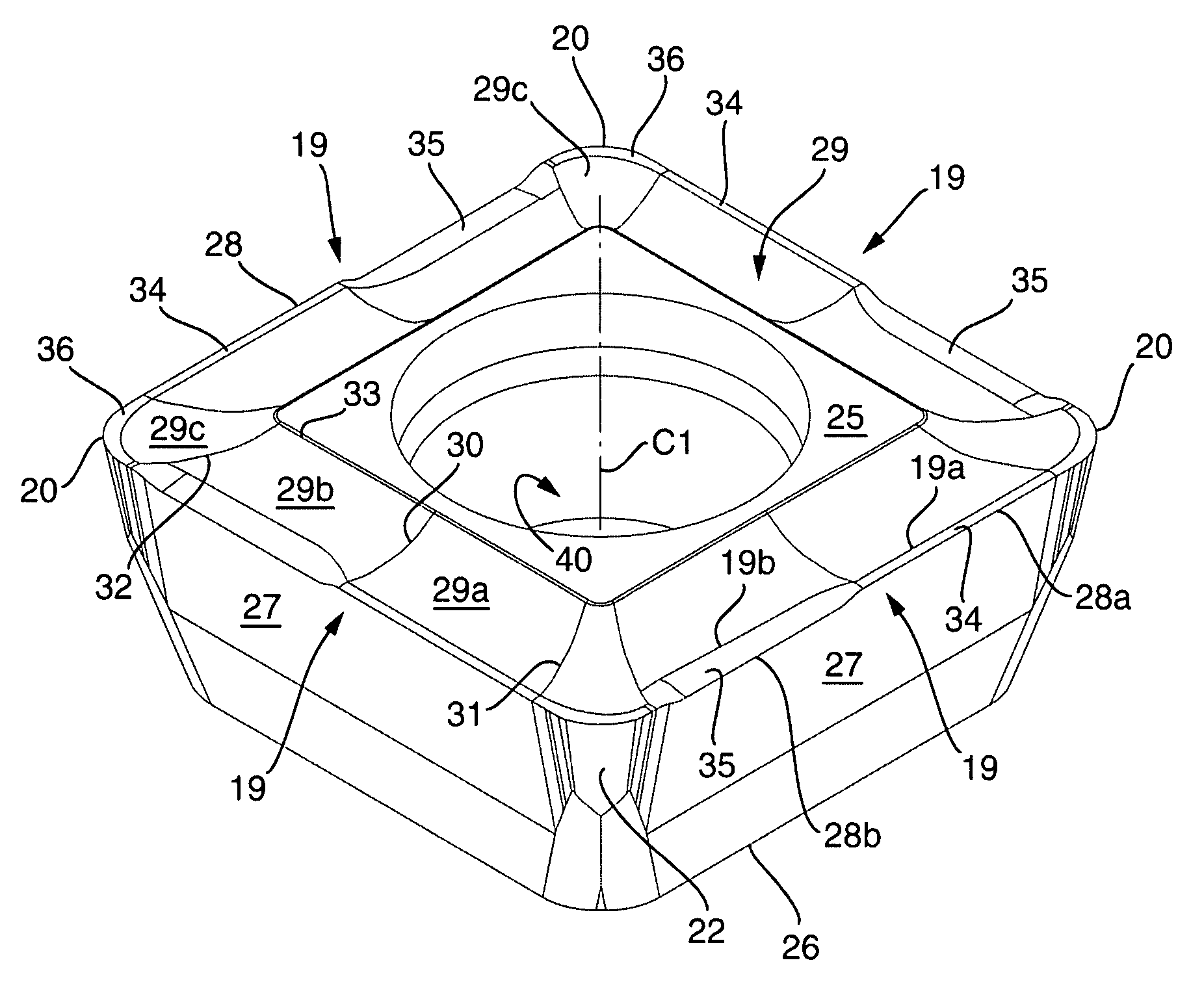 Tool for chip removing machining and a cutting insert therefor