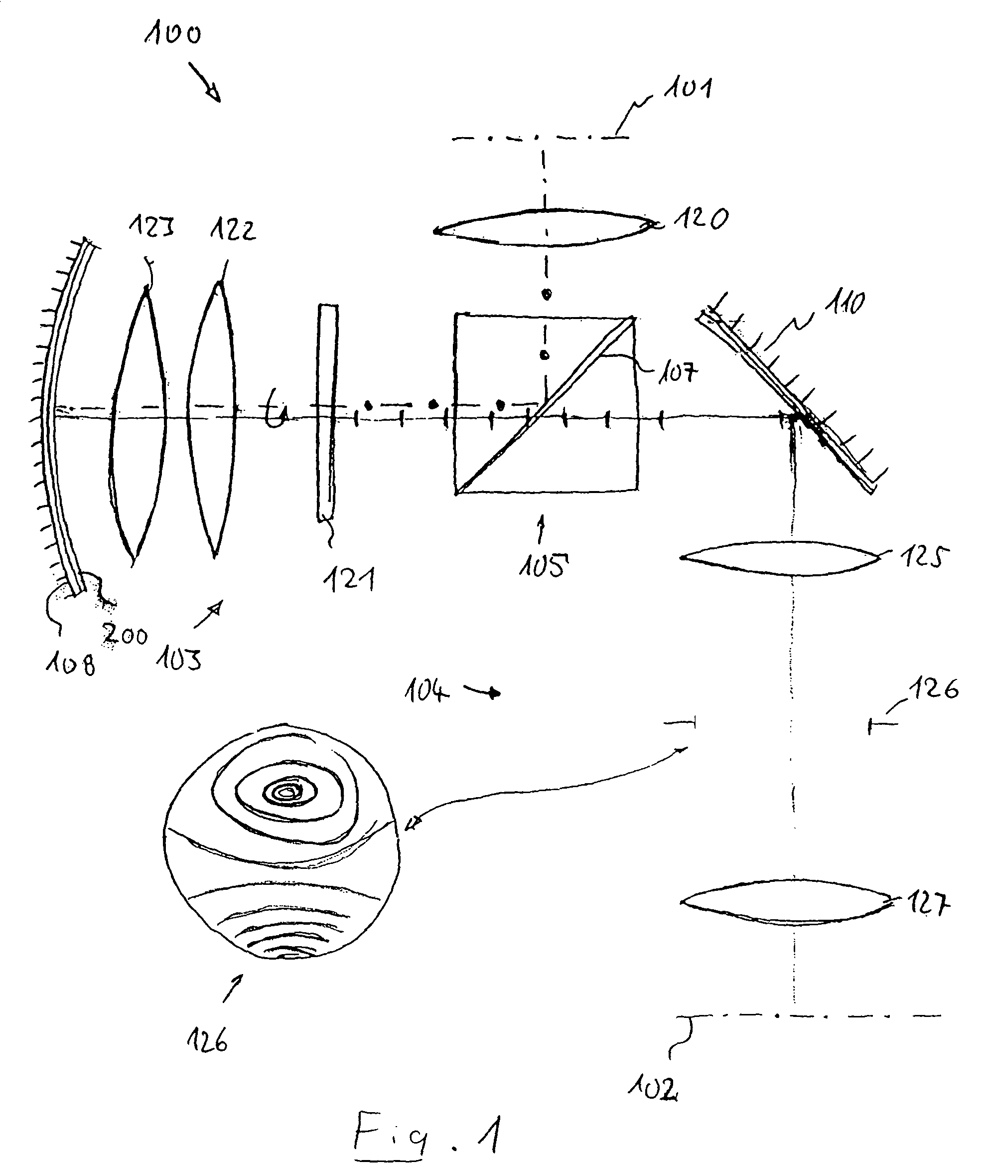 Projection system with compensation of intensity variations and compensation element therefor