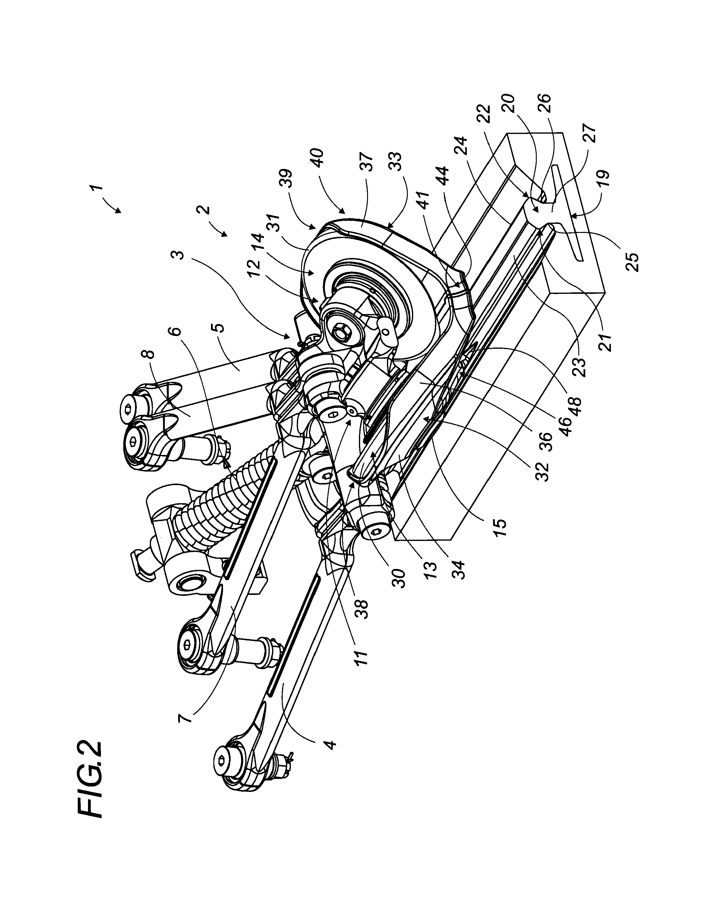 Anti-extraction safety device for a guidance set comprising two inclined rollers rolling on a rail